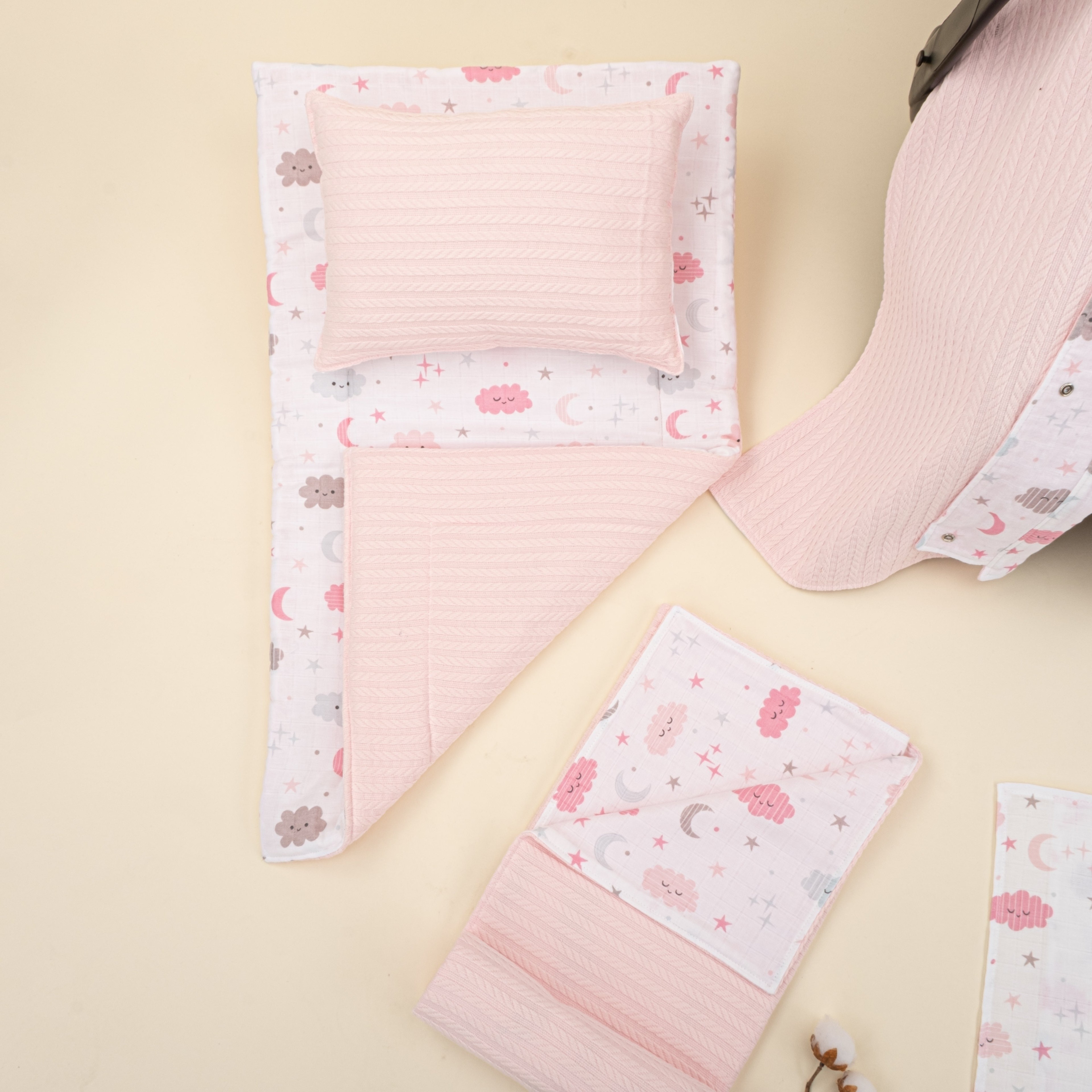 11 Parça Avantajlı Set - Çift Taraflı - Şeker Pembe Örgü - Pembe Bulut