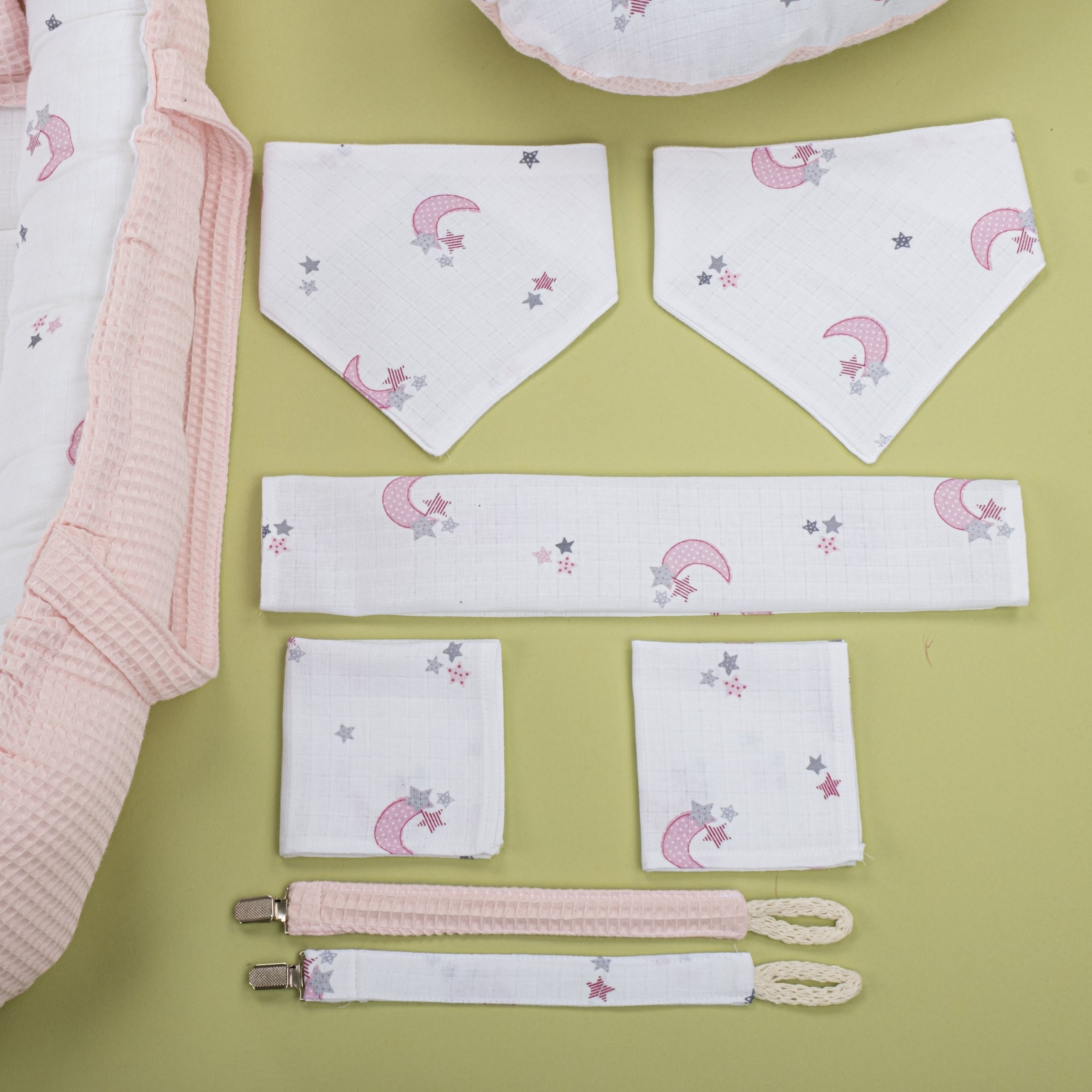 18 Parça Full Set - Çift Taraflı - Bebe Pembe Petek - Pembe Ay