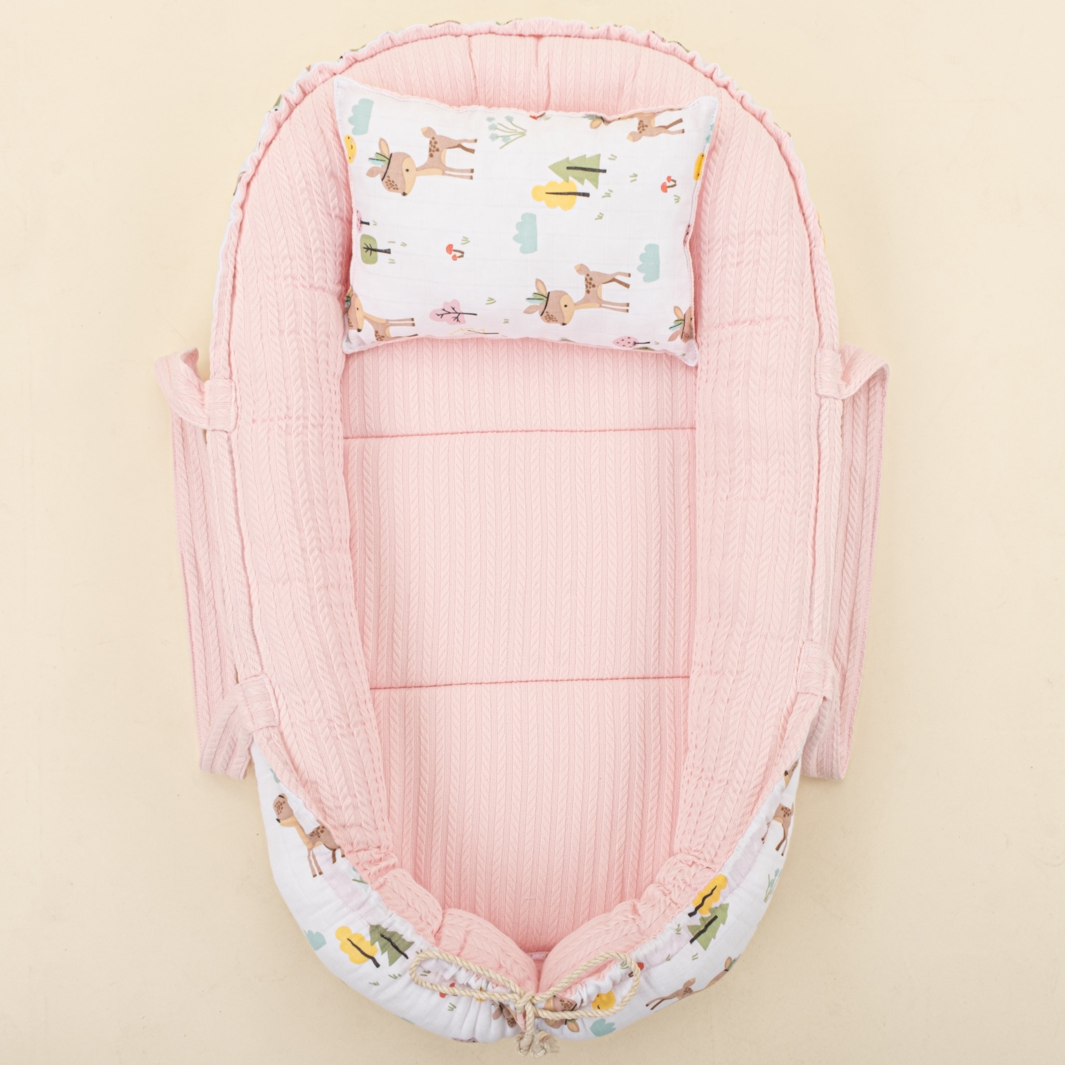 Babynest ve Yastık - Çift Taraflı - Şeker Pembe Örgü - Ceylan