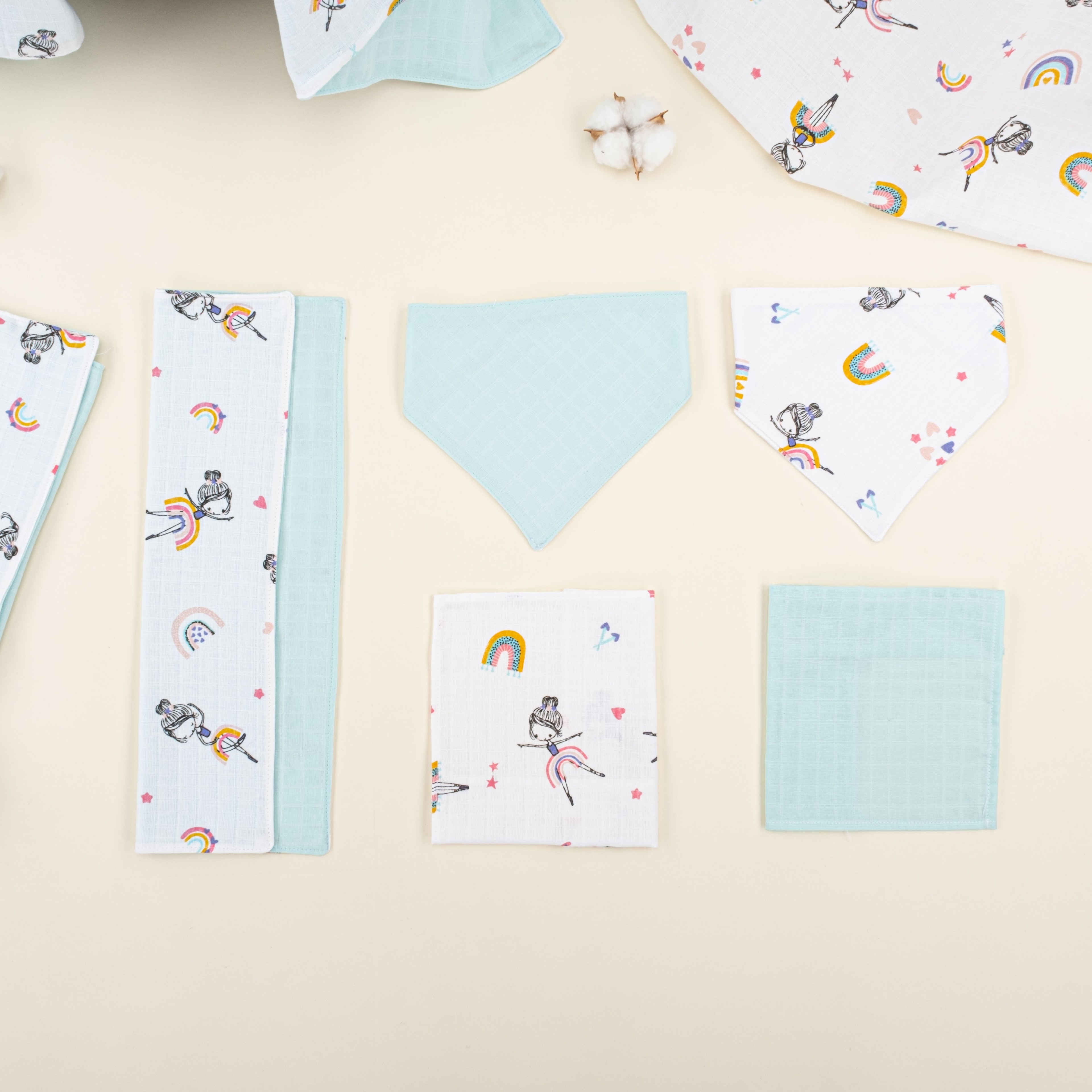 11 Parça Avantajlı Set - Çift Taraflı - Su Yeşili Muslin - Balerin
