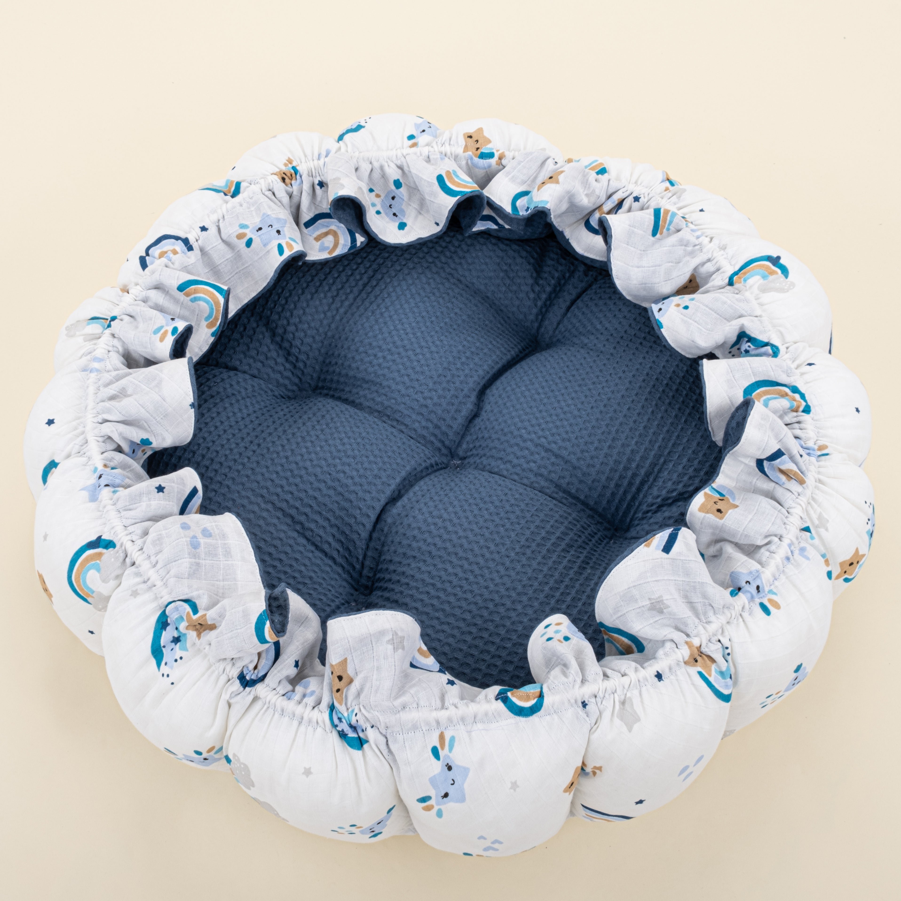 Yuvarlak Babynest - Çift Taraflı - İndigo Petek - Mavi Gökkuşağı