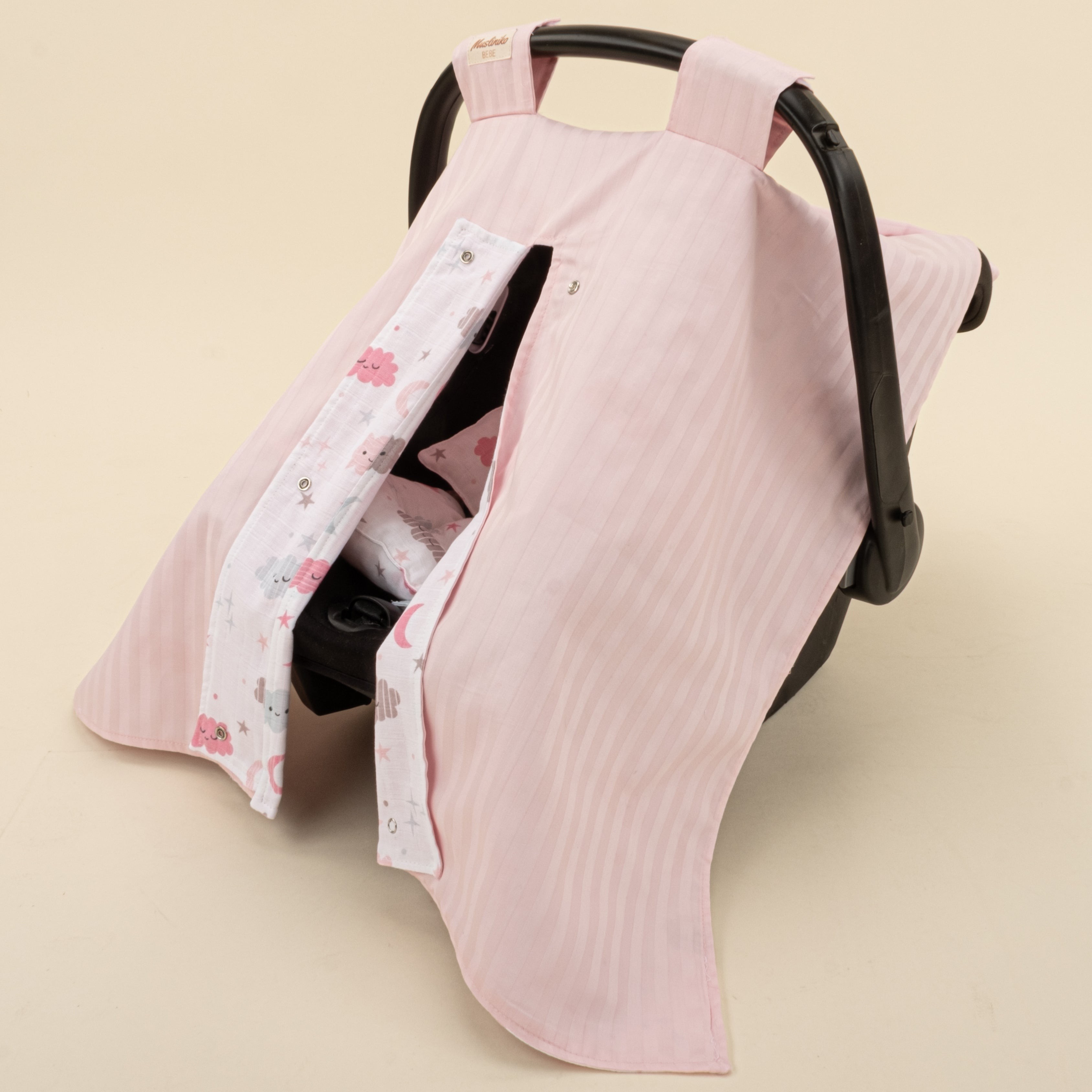 Puset Seti - Çift Taraflı - Pembe Saten - Pembe Bulut