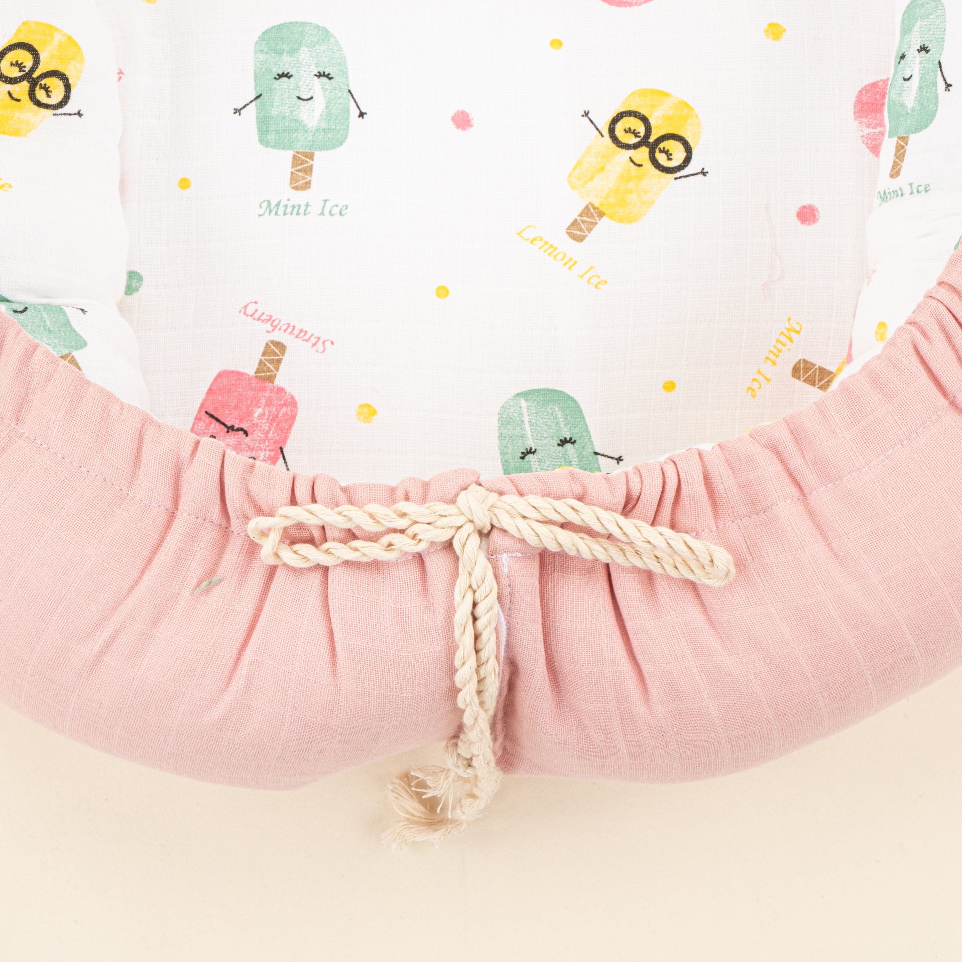 Babynest ve Yastık - Çift Taraflı - Pudra Muslin - Dondurma