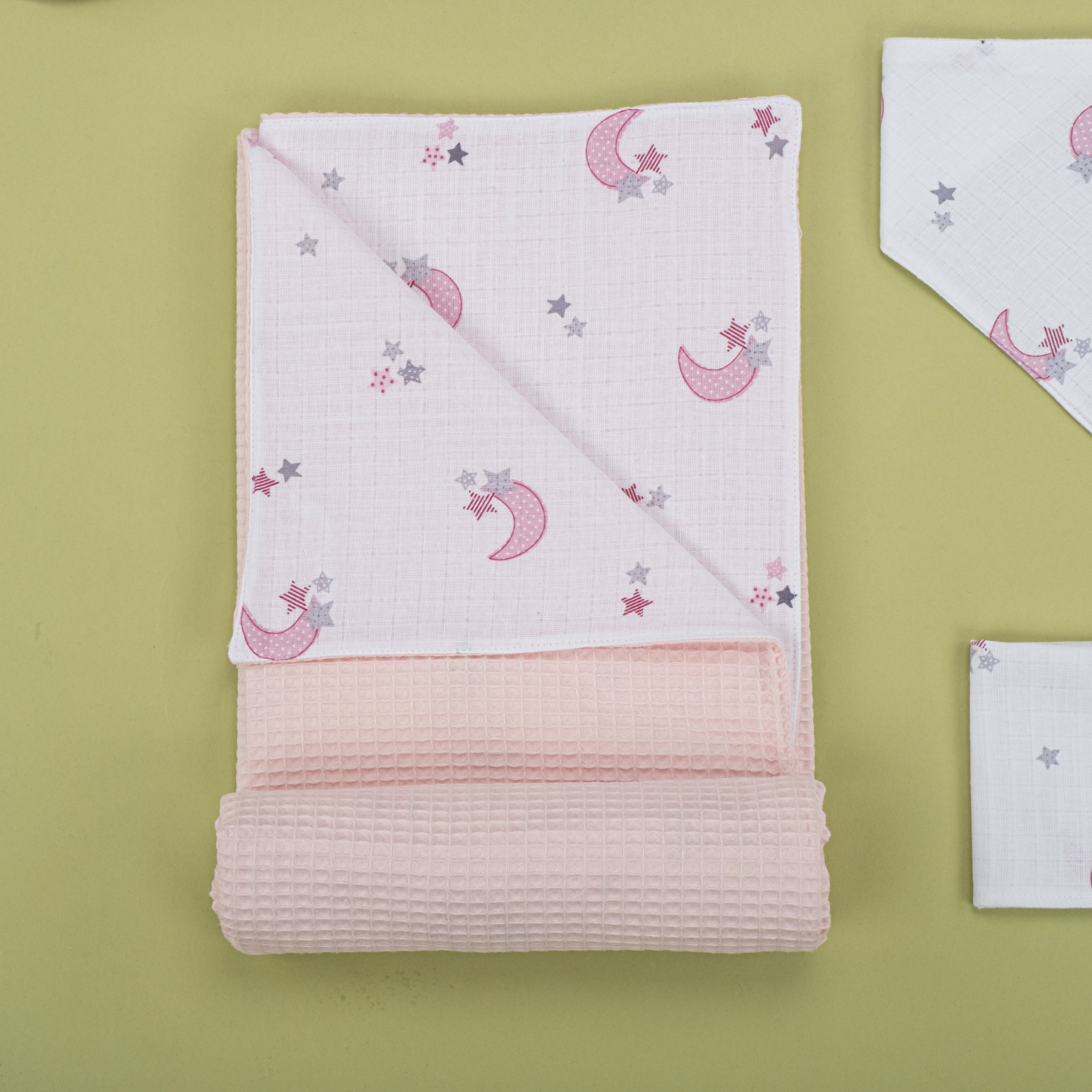 9 Parça Avantajlı Set - Çift Taraflı - Bebe Pembe Petek - Pembe Ay
