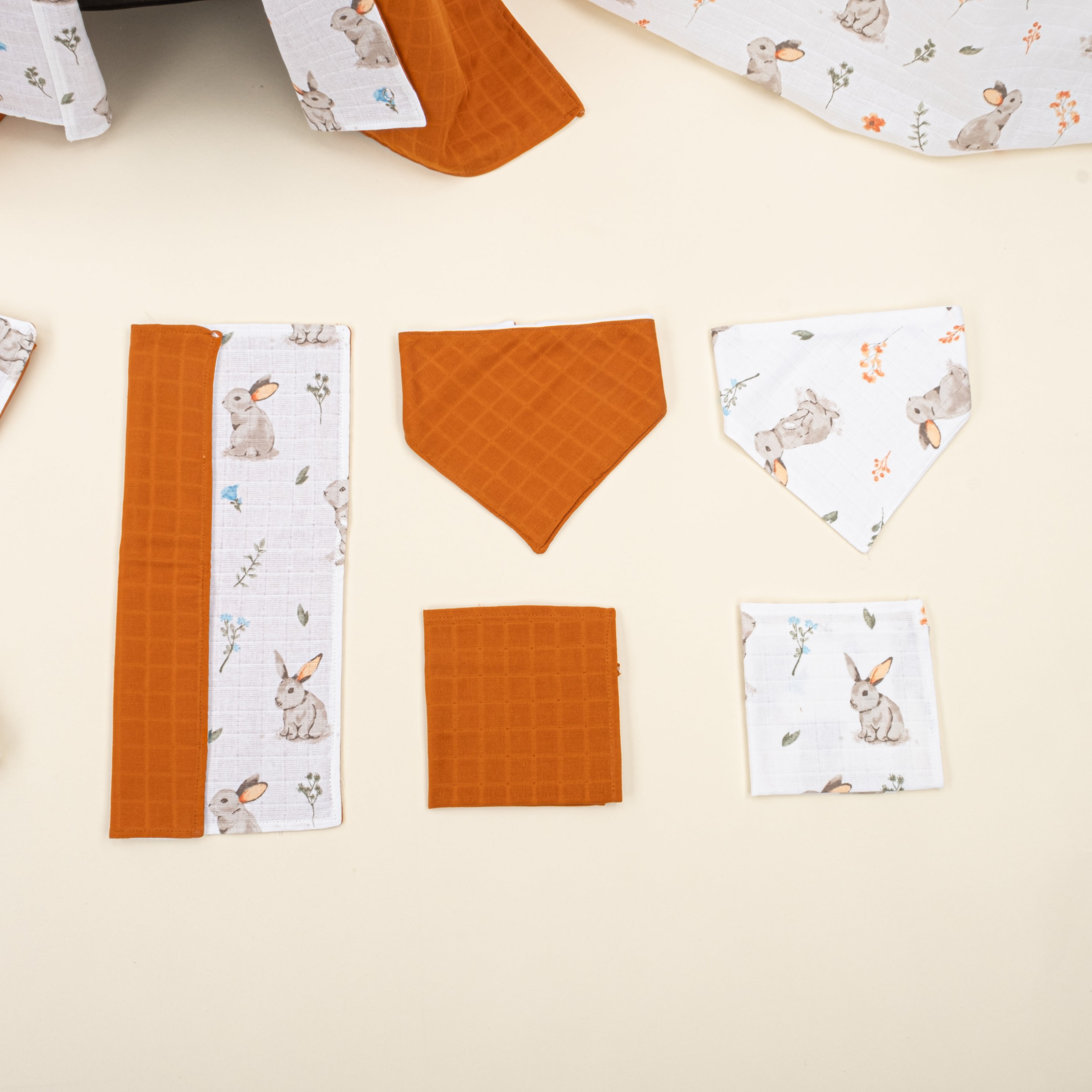 11 Parça Avantajlı Set - Çift Taraflı - Kiremit Muslin - Kahverengi Tavşan