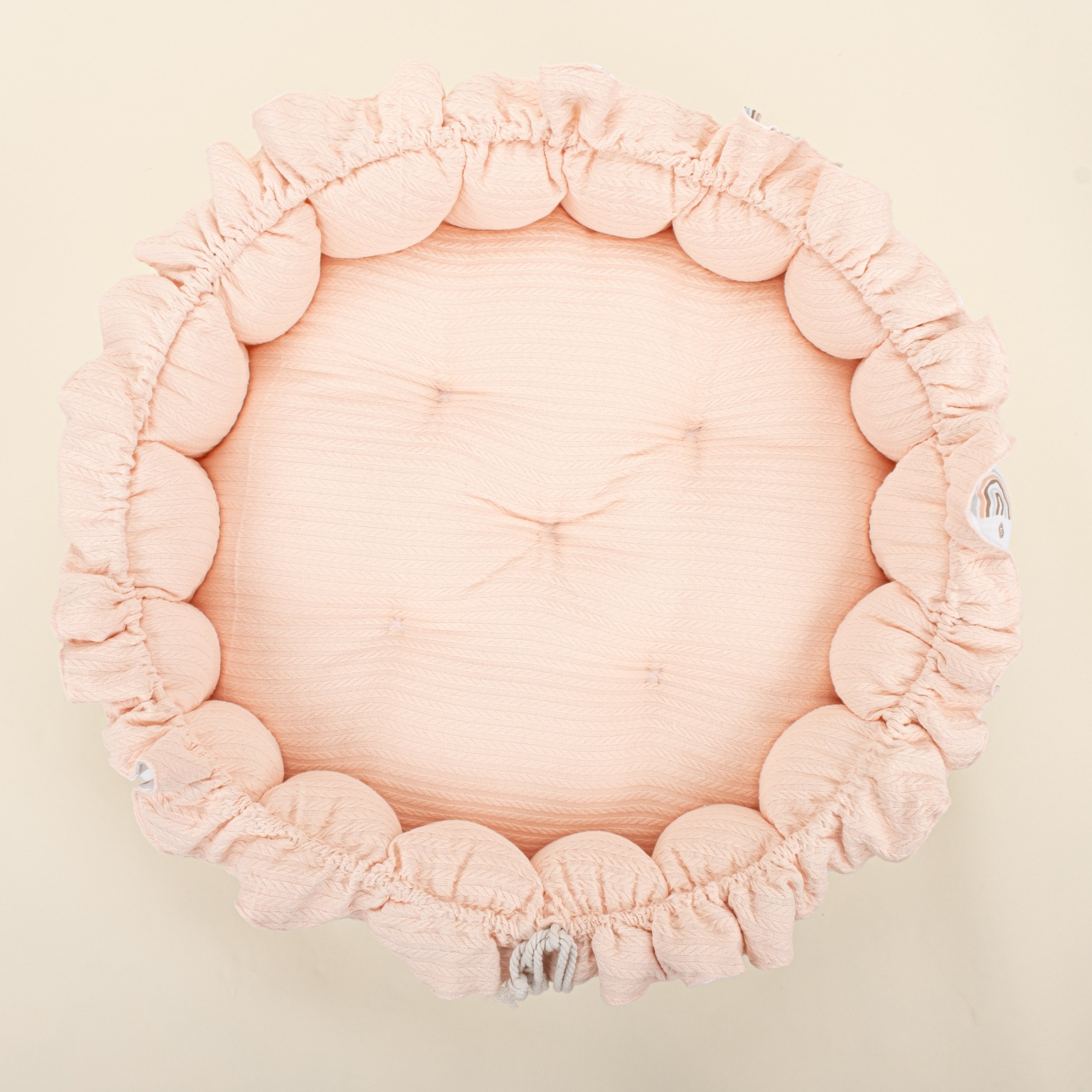 Yuvarlak Babynest - Çift Taraflı - Somon Örgü - Yeşil Gökkuşağı