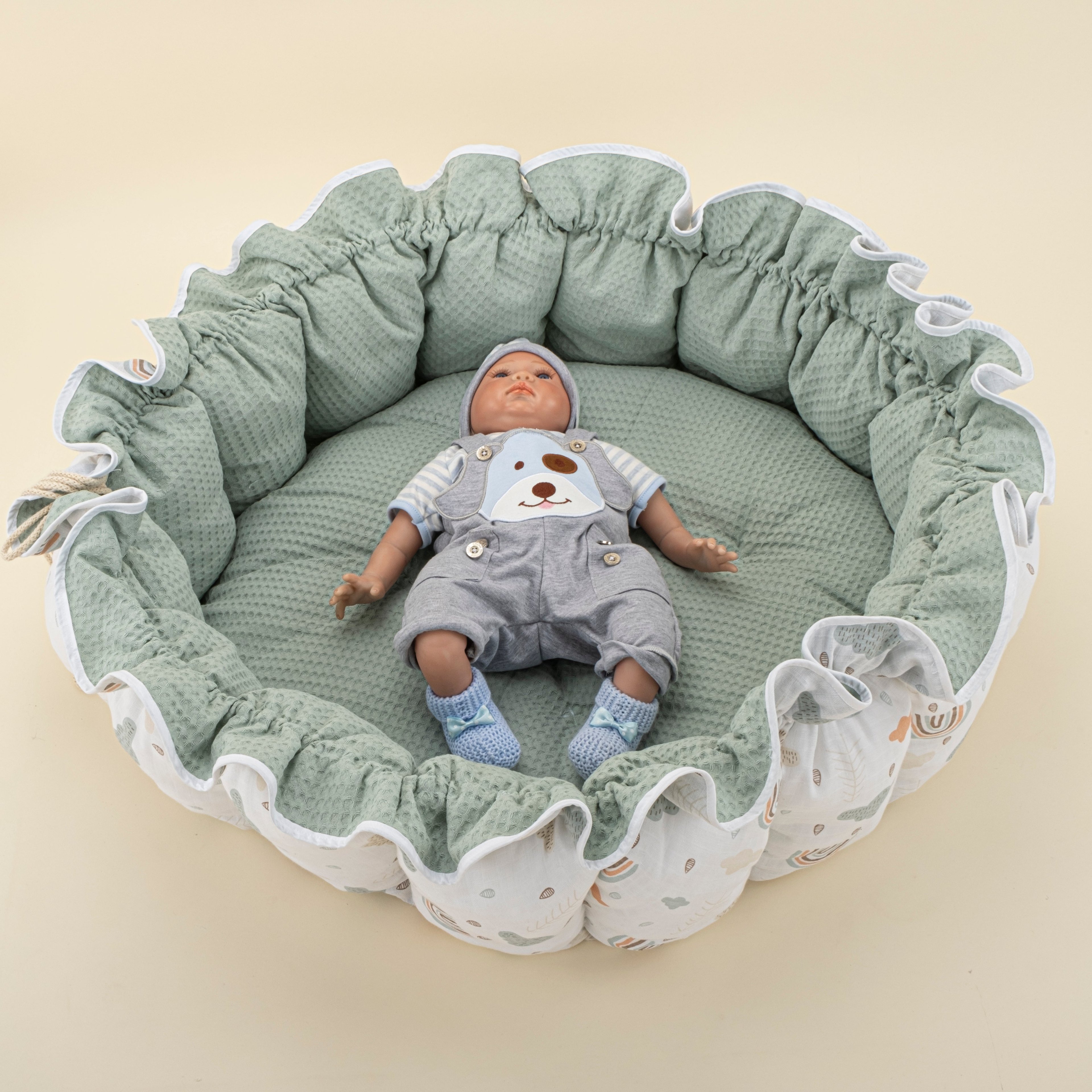 Yuvarlak Babynest - Çift Taraflı - Yeşil Petek - Gökkuşağı