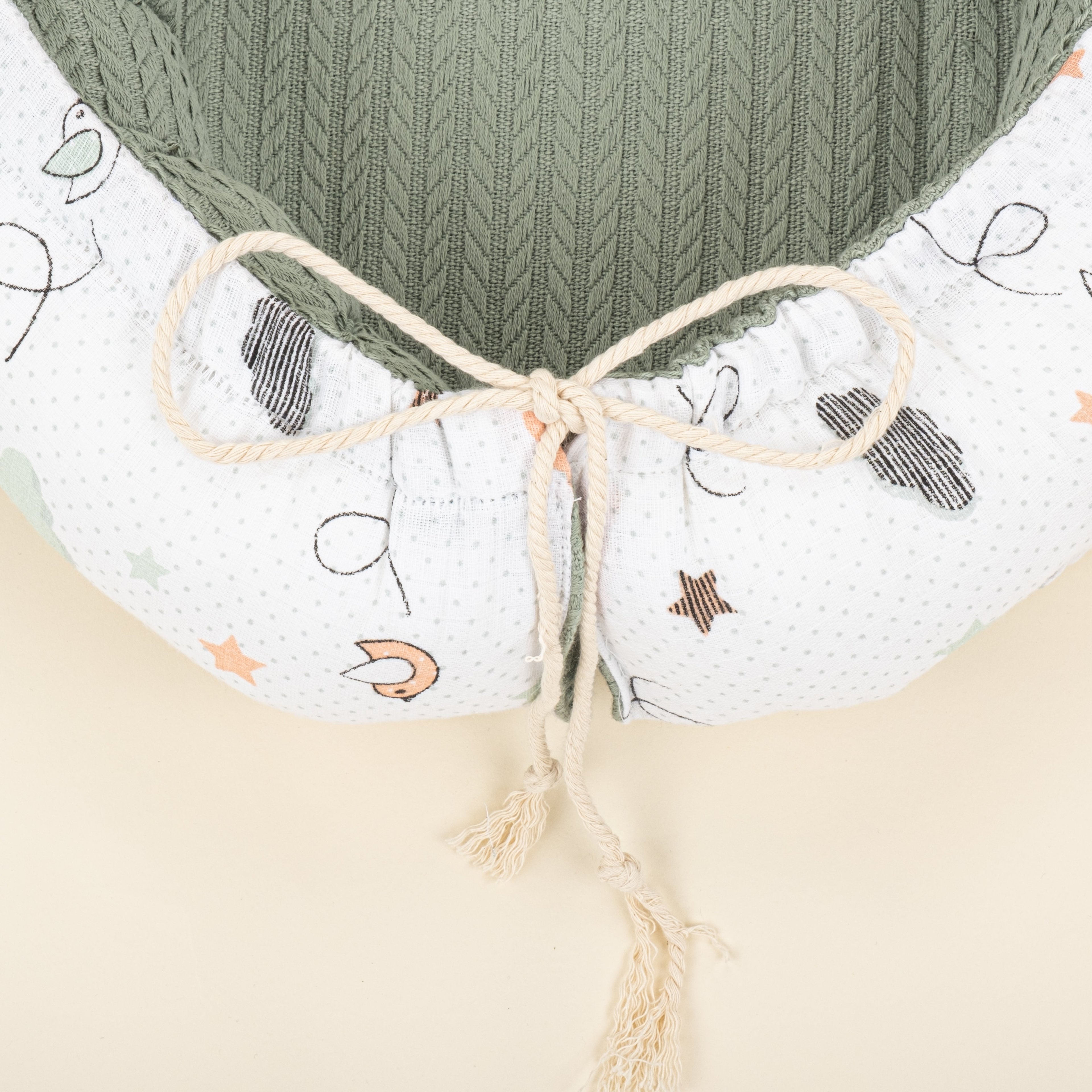 Babynest ve Yastık- Çift Taraflı - Koyu Yeşil Örgü - Kuş