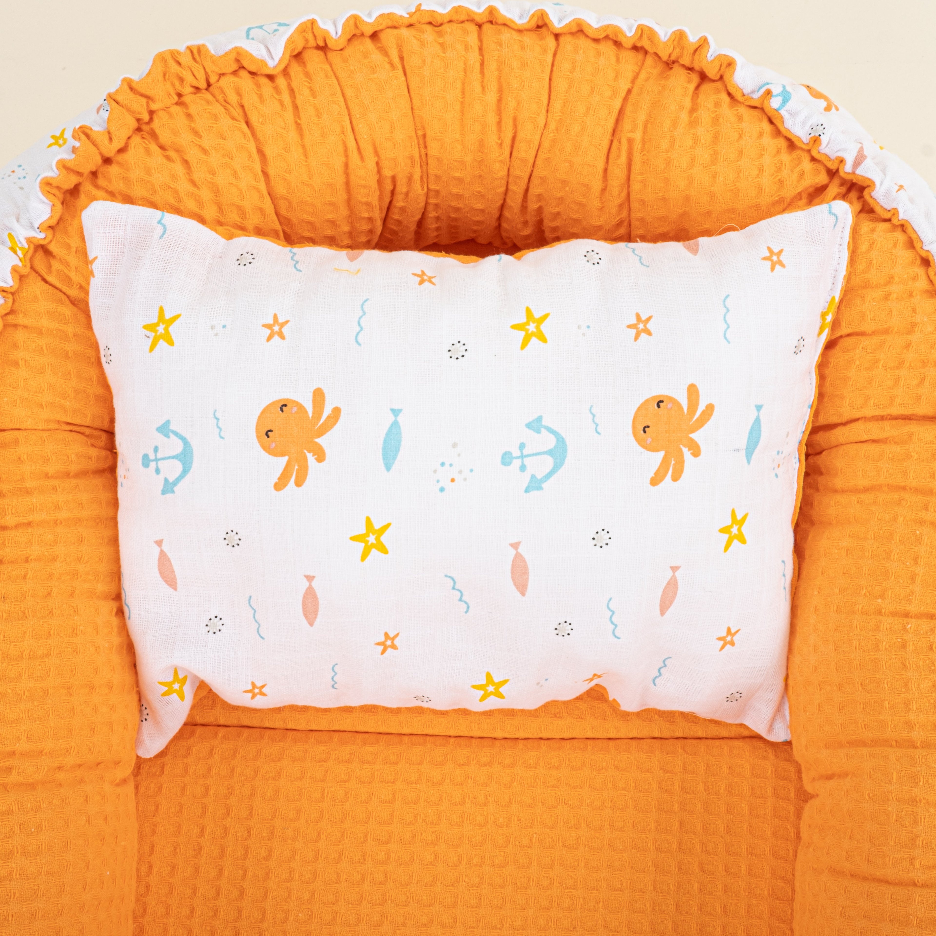 Babynest  ve Yastık- Çift Taraflı - Oranj Petek - Ahtapot