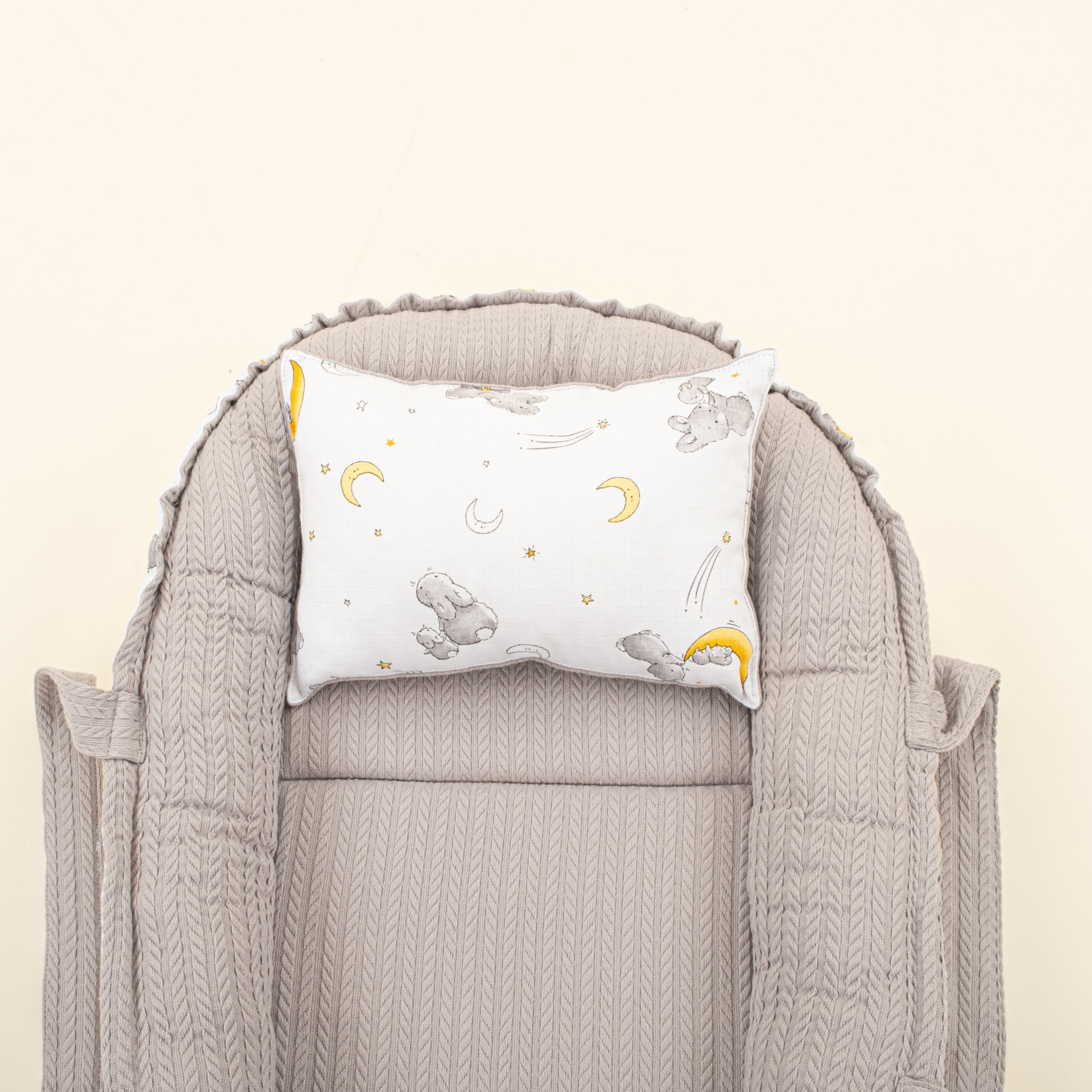 Babynest ve Yastık - Çift Taraflı - Gri Örgü - Gri Tavşan