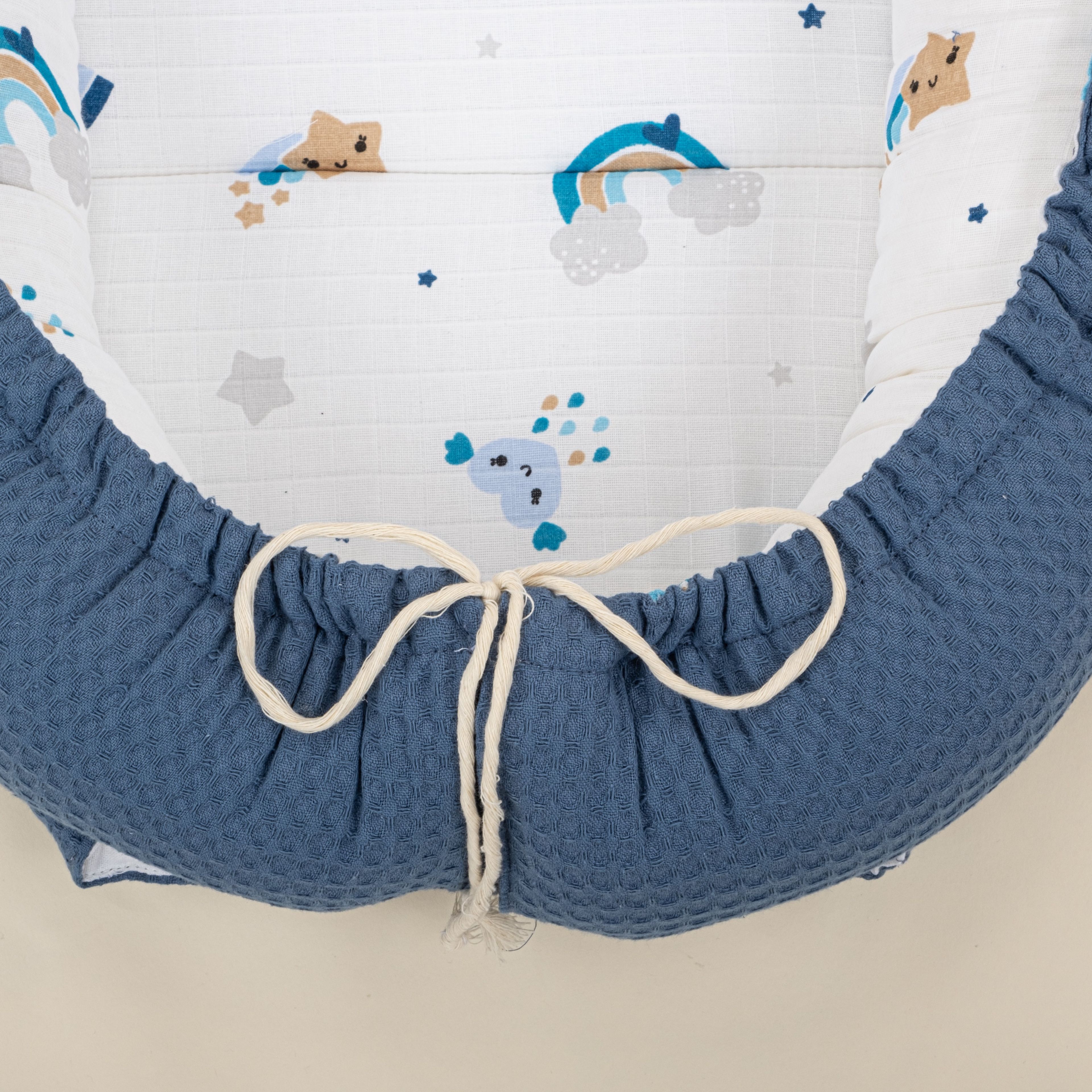 Babynest ve Yastık - Çift Taraflı - İndigo Petek - Mavi Gökkuşağı
