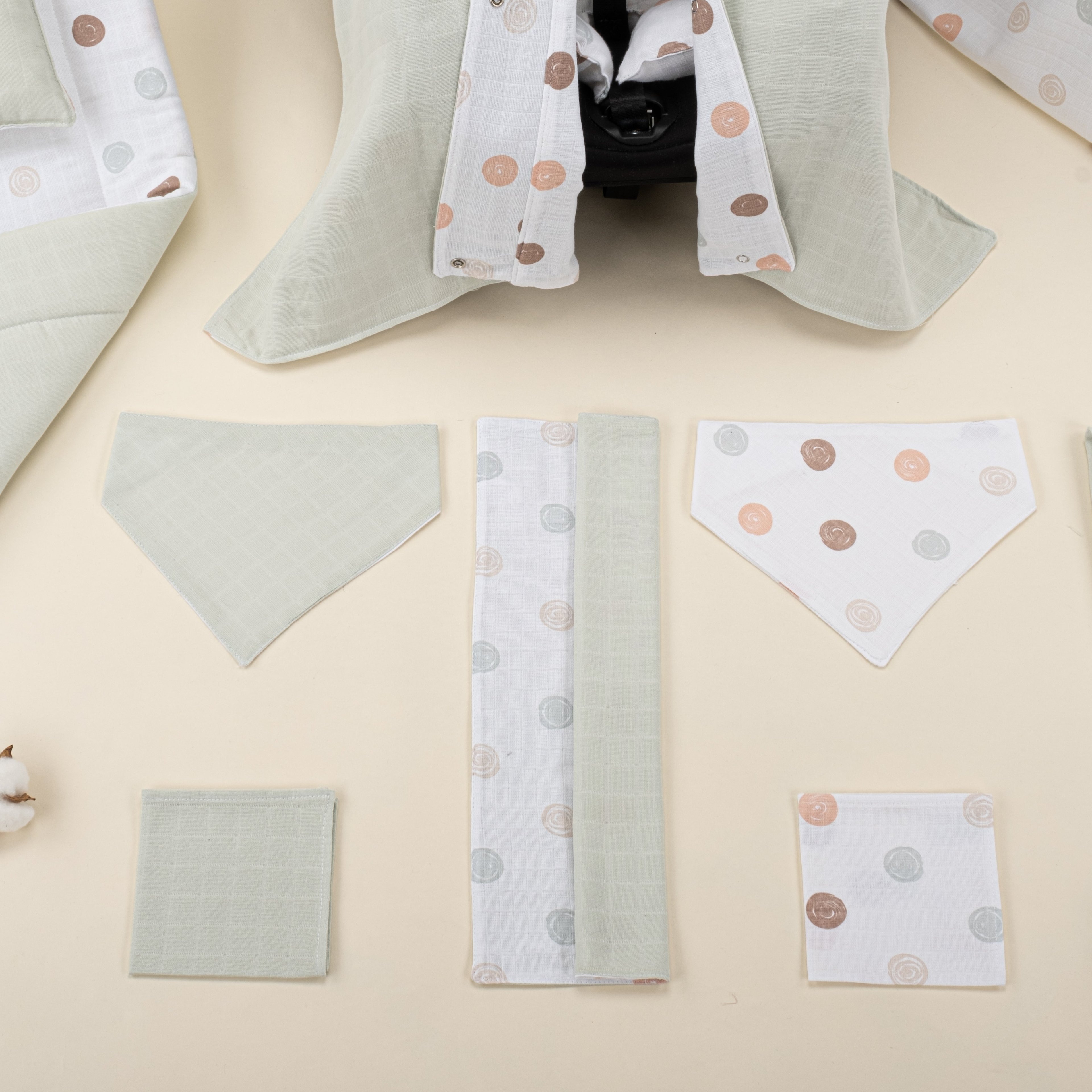 11 Parça Avantajlı Set - Çift Taraflı - Mint Muslin - Puantiye