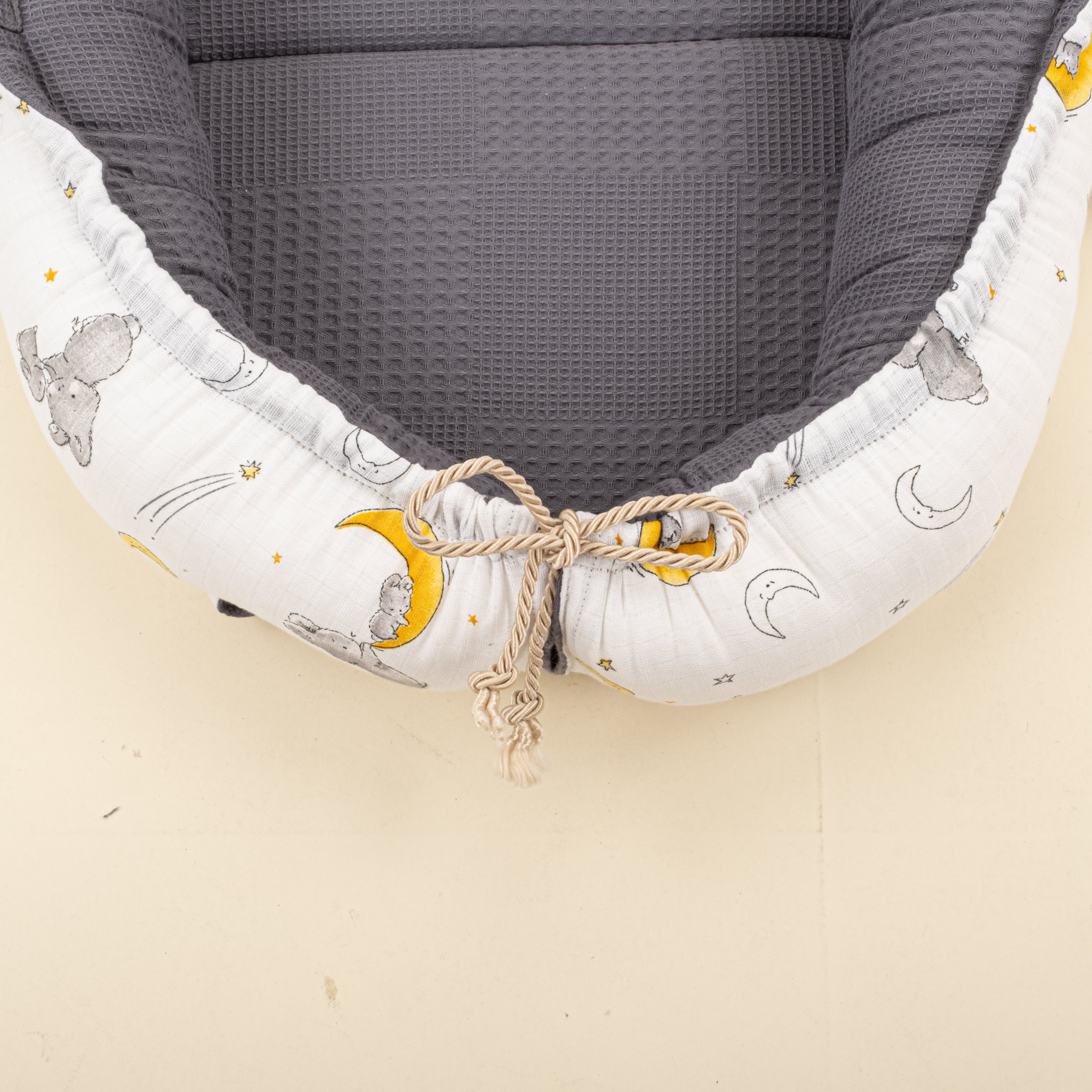 Babynest ve Yastık - Çift Taraflı - Antrasit Waffle - Gri Tavşan