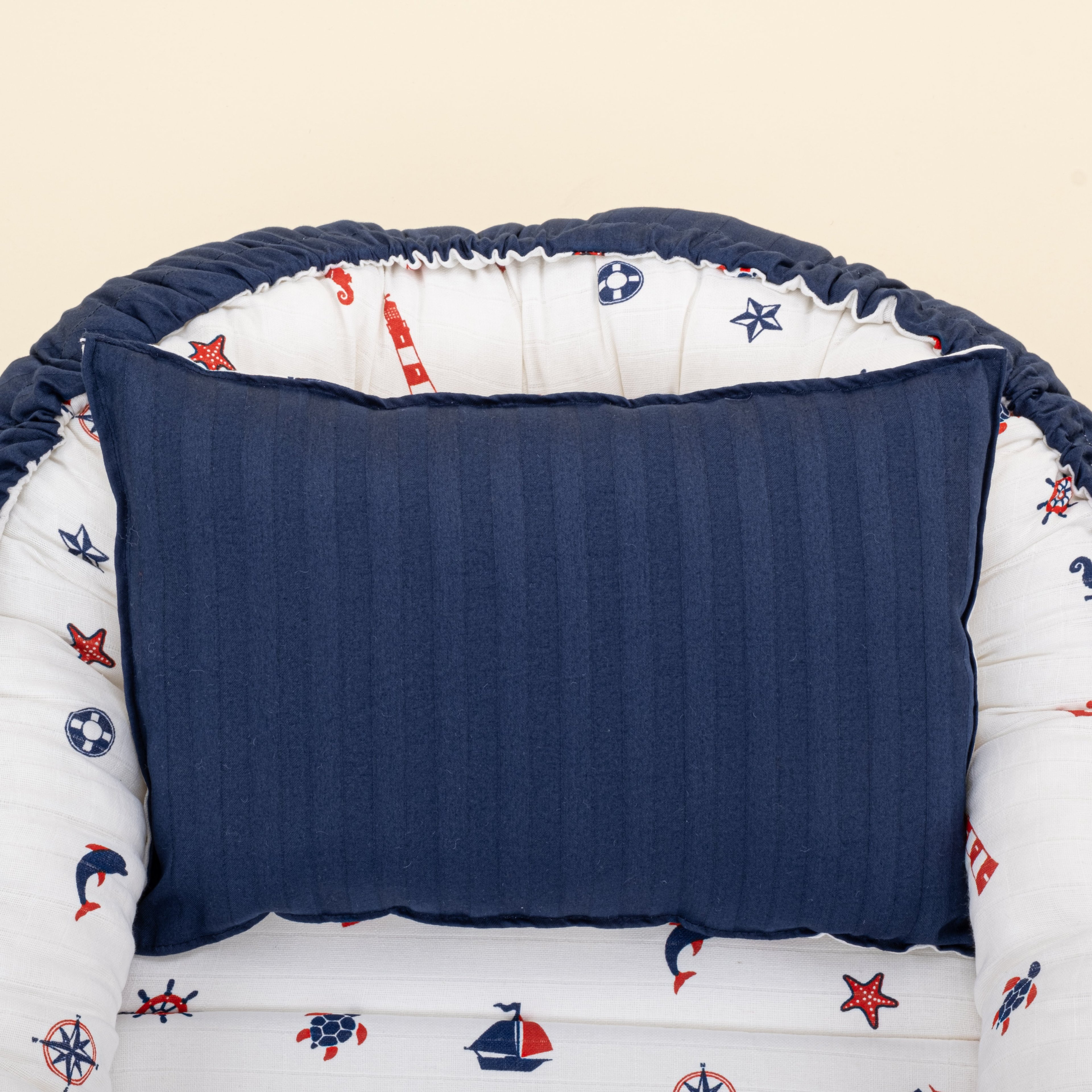 Babynest ve Yastık- Çift Taraflı - Lacivert Saten - Bahriyeli