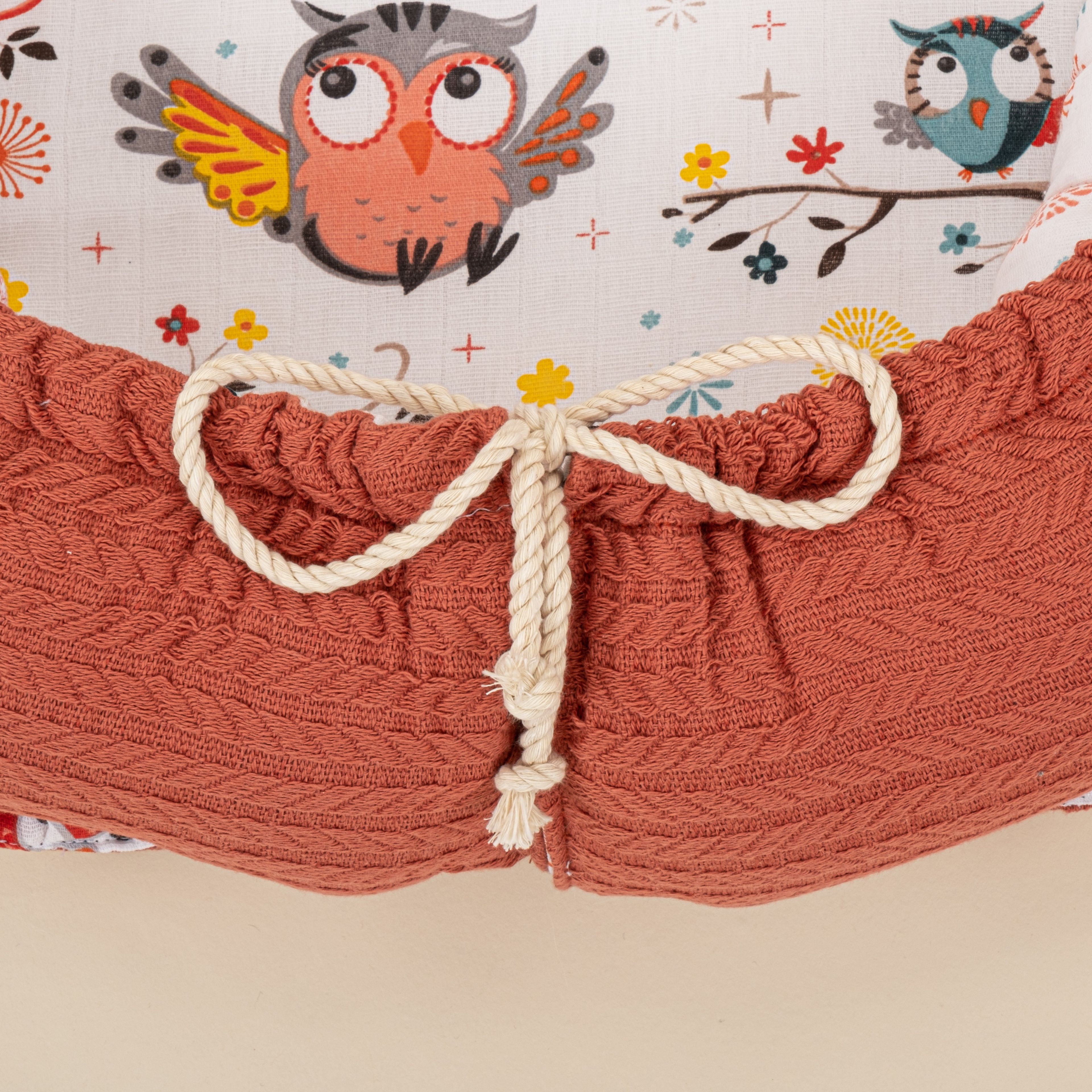 Babynest ve Yastık- Çift Taraflı - Kiremit Örgü - Renkli Baykuşlar
