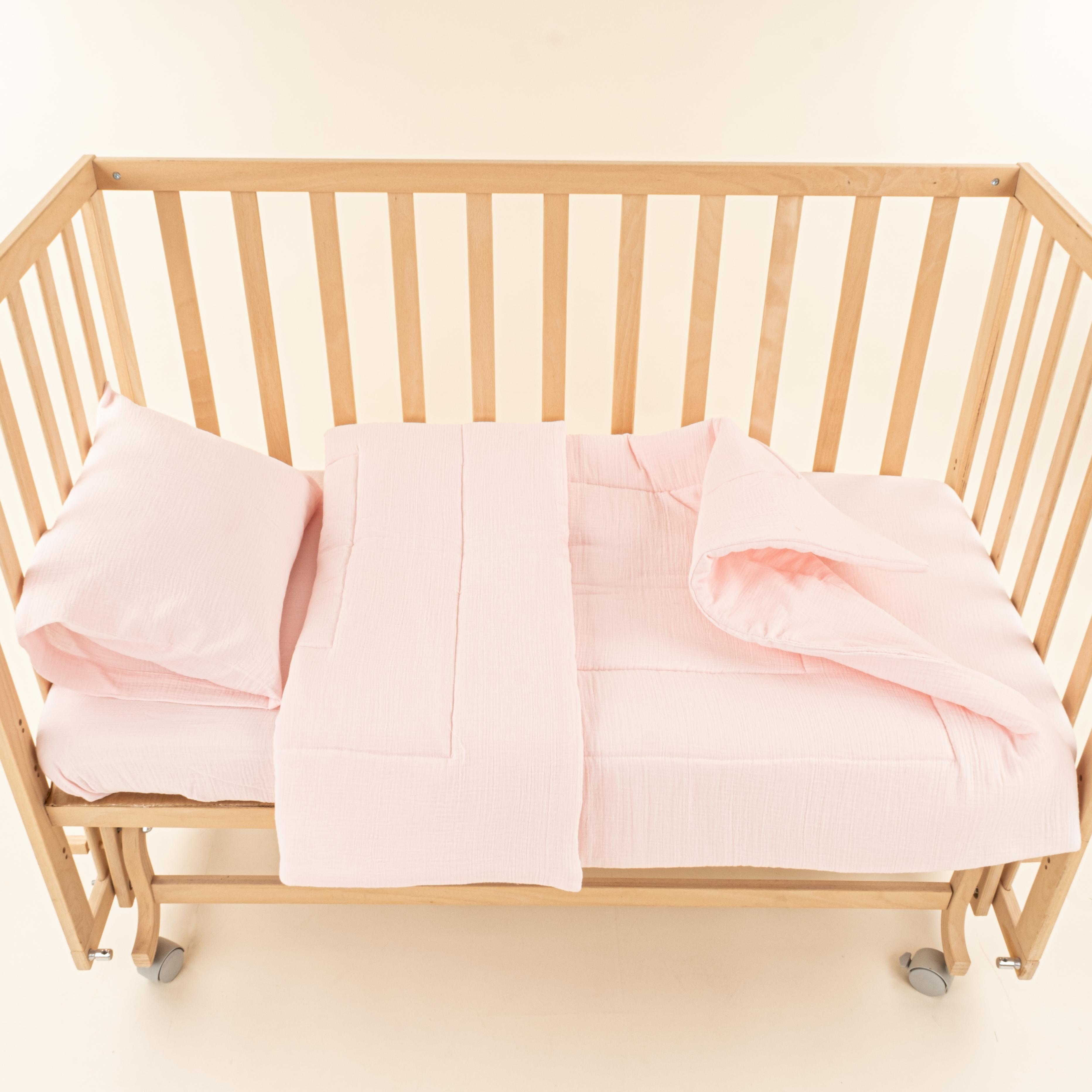 Bebek Yorgan Nevresim Seti - İki Katlı Organik Muslin - Bebe Pembe