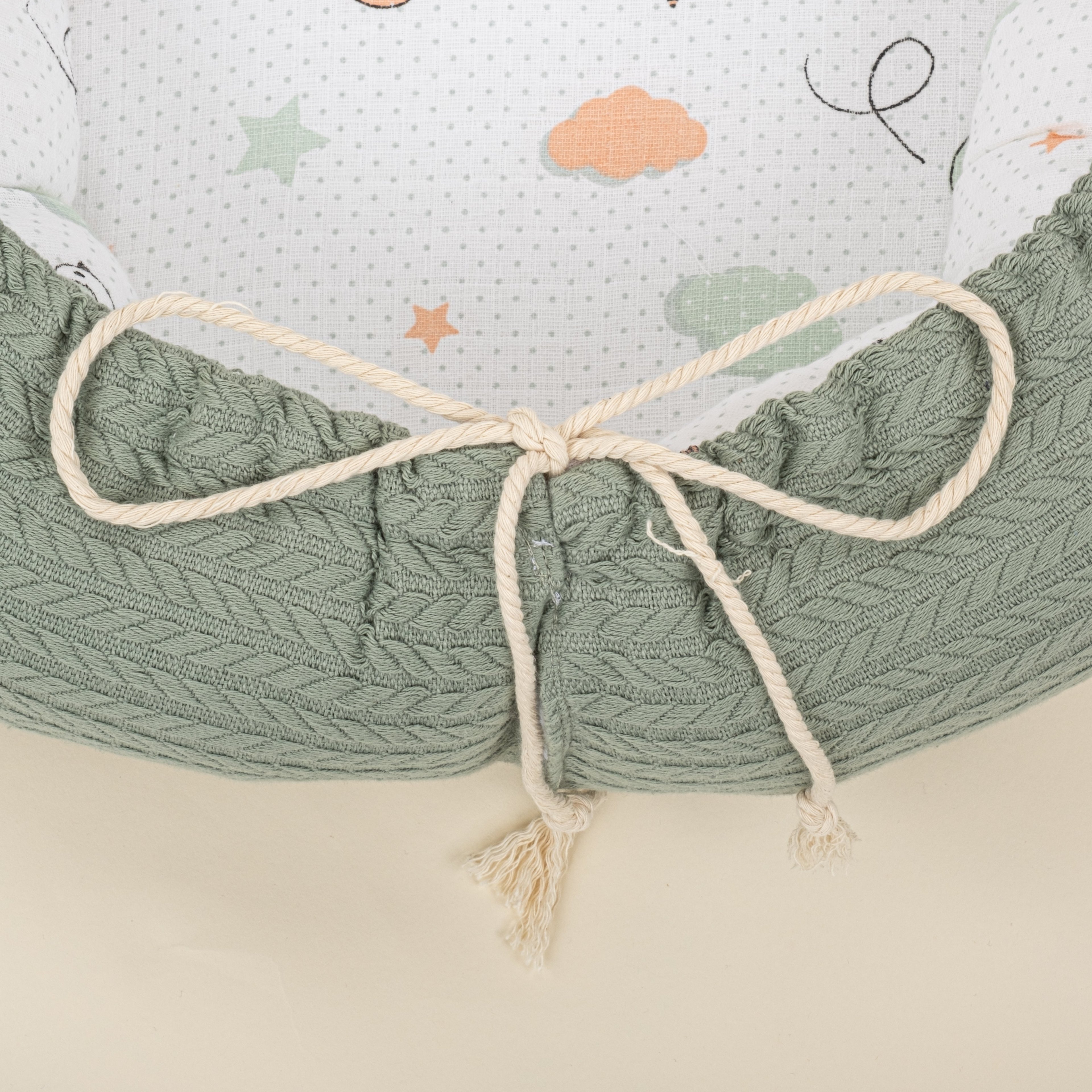 Babynest ve Yastık- Çift Taraflı - Koyu Yeşil Örgü - Kuş
