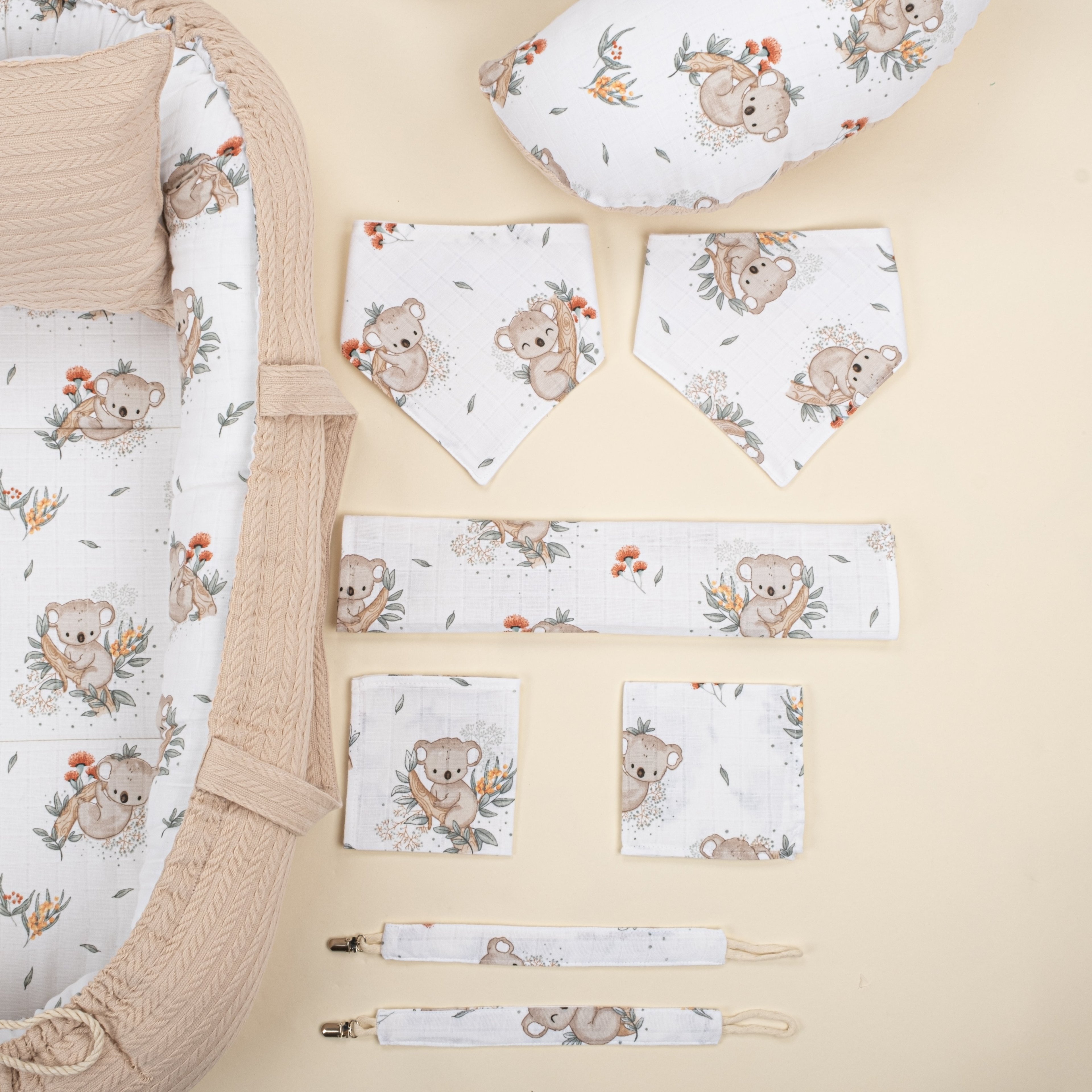 18 Parça Full Set - Çift Taraflı - Sütlü Kahve Örgü - Koala