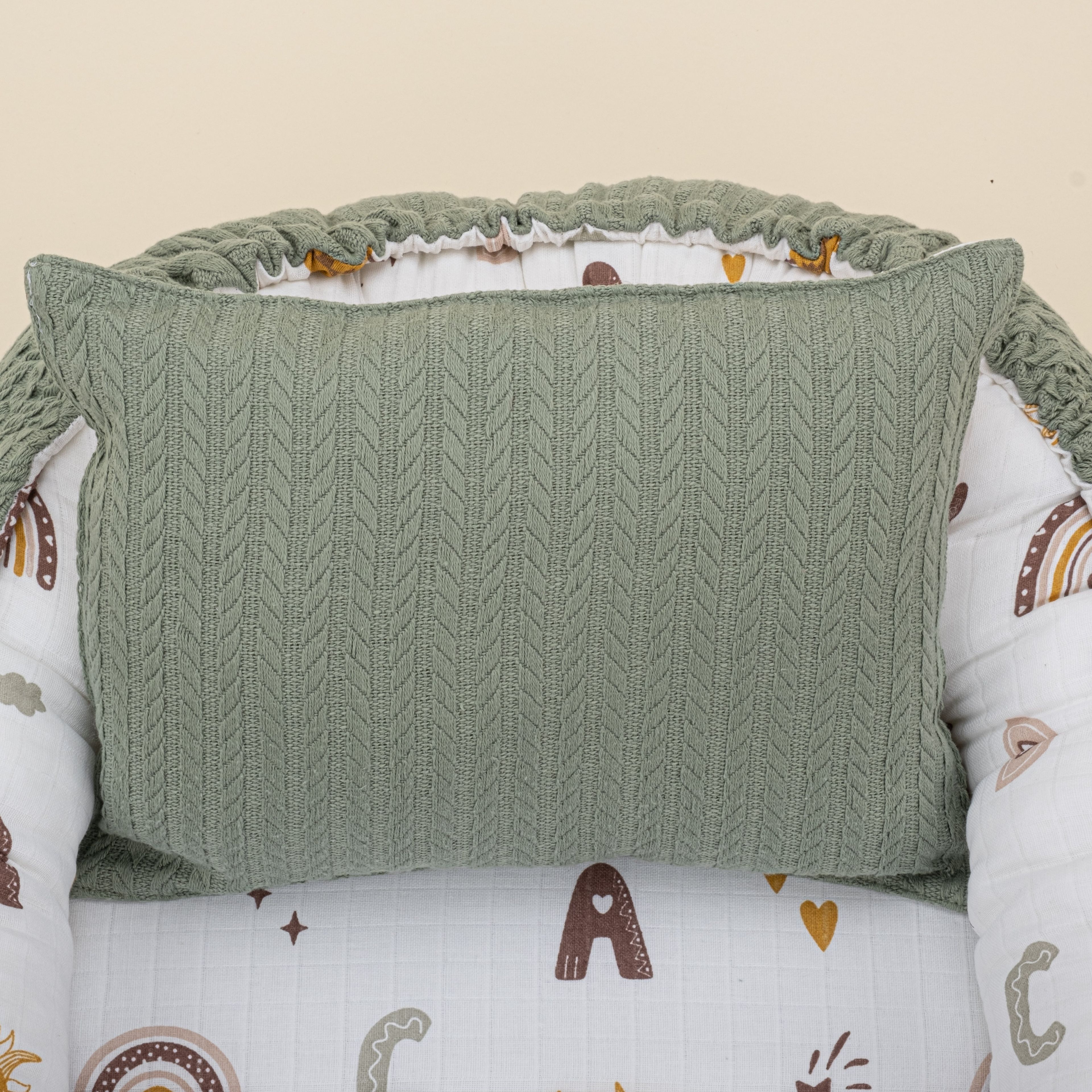 Babynest ve Yastık- Çift Taraflı - Koyu Yeşil Örgü - Galaksi ve Harfler