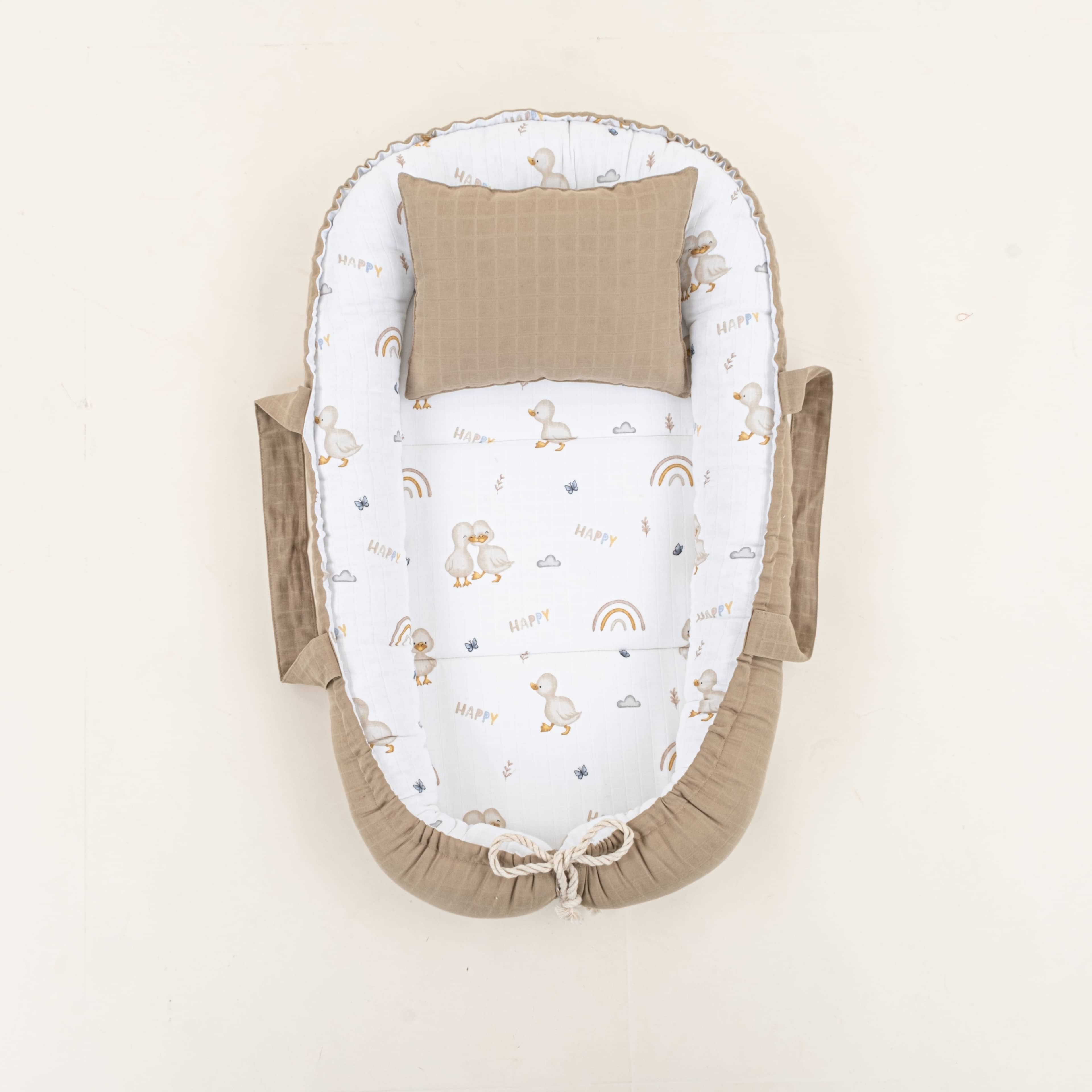 Babynest ve Yastık - Çift Taraflı - Toprak Muslin - Kahverengi Ördek