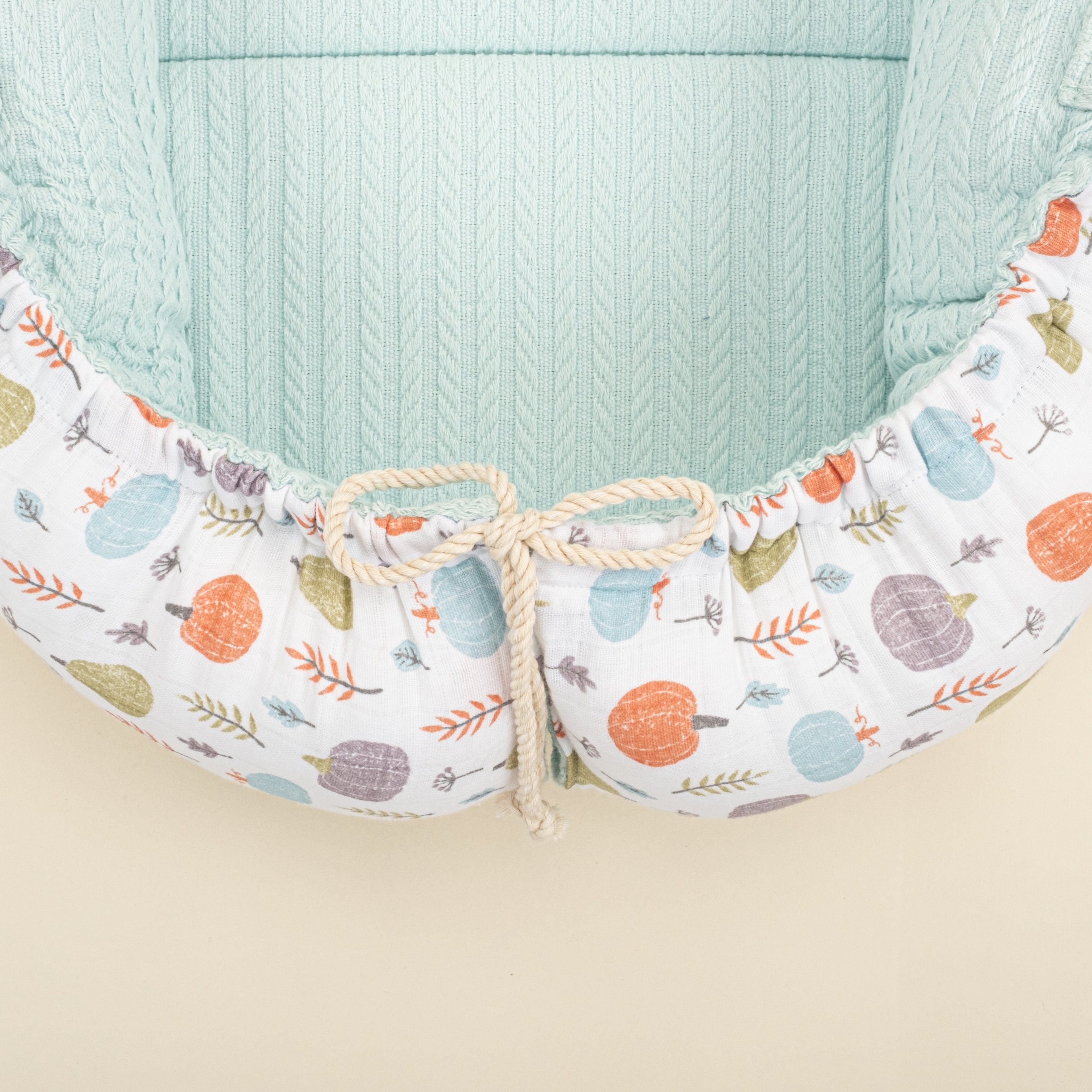 Babynest ve Yastık - Çift Taraflı - Turkuaz Örgü - Yeşil Balkabağı