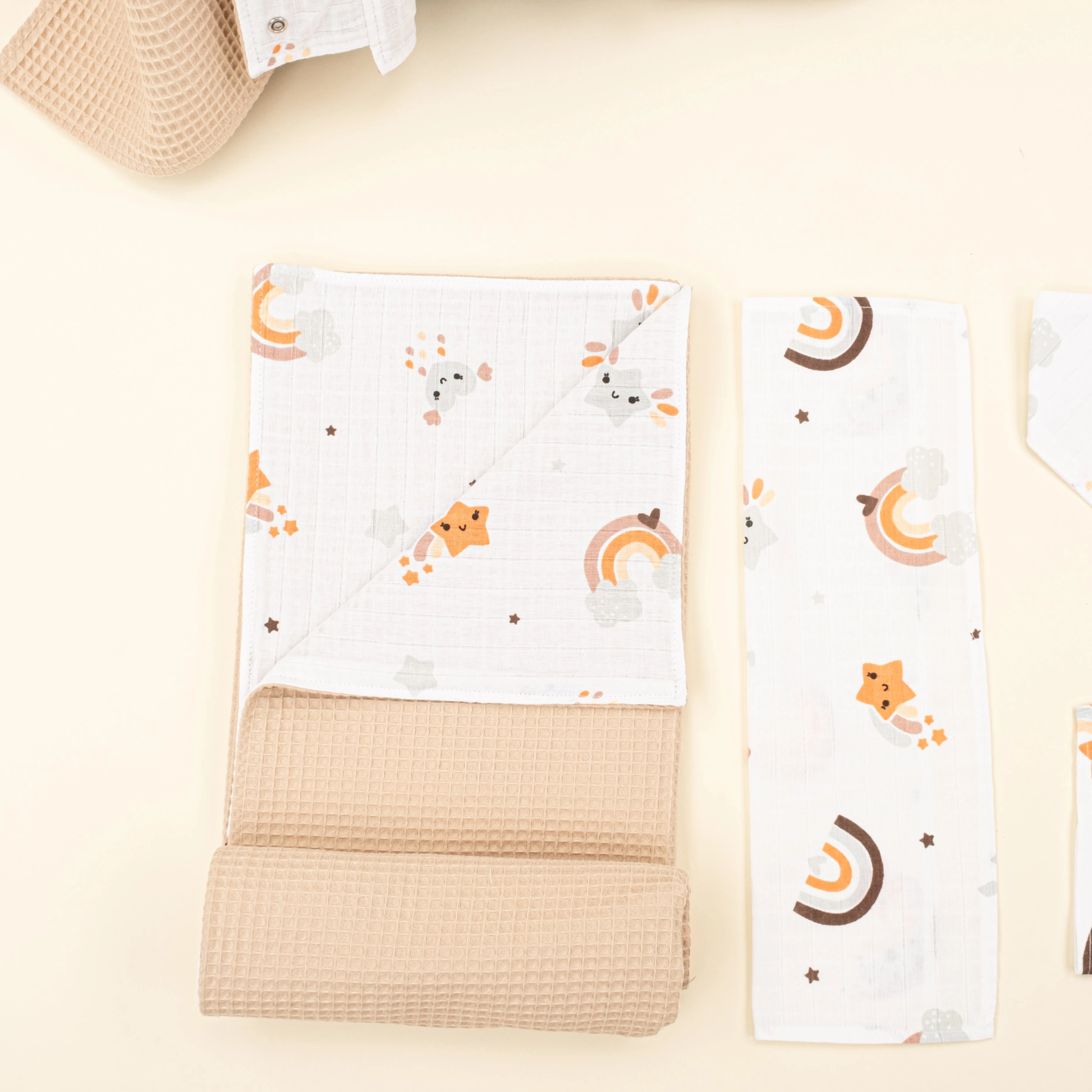 9 Parça Avantajlı Set - Çift Taraflı - Bej Petek - Turuncu Gökkuşağı