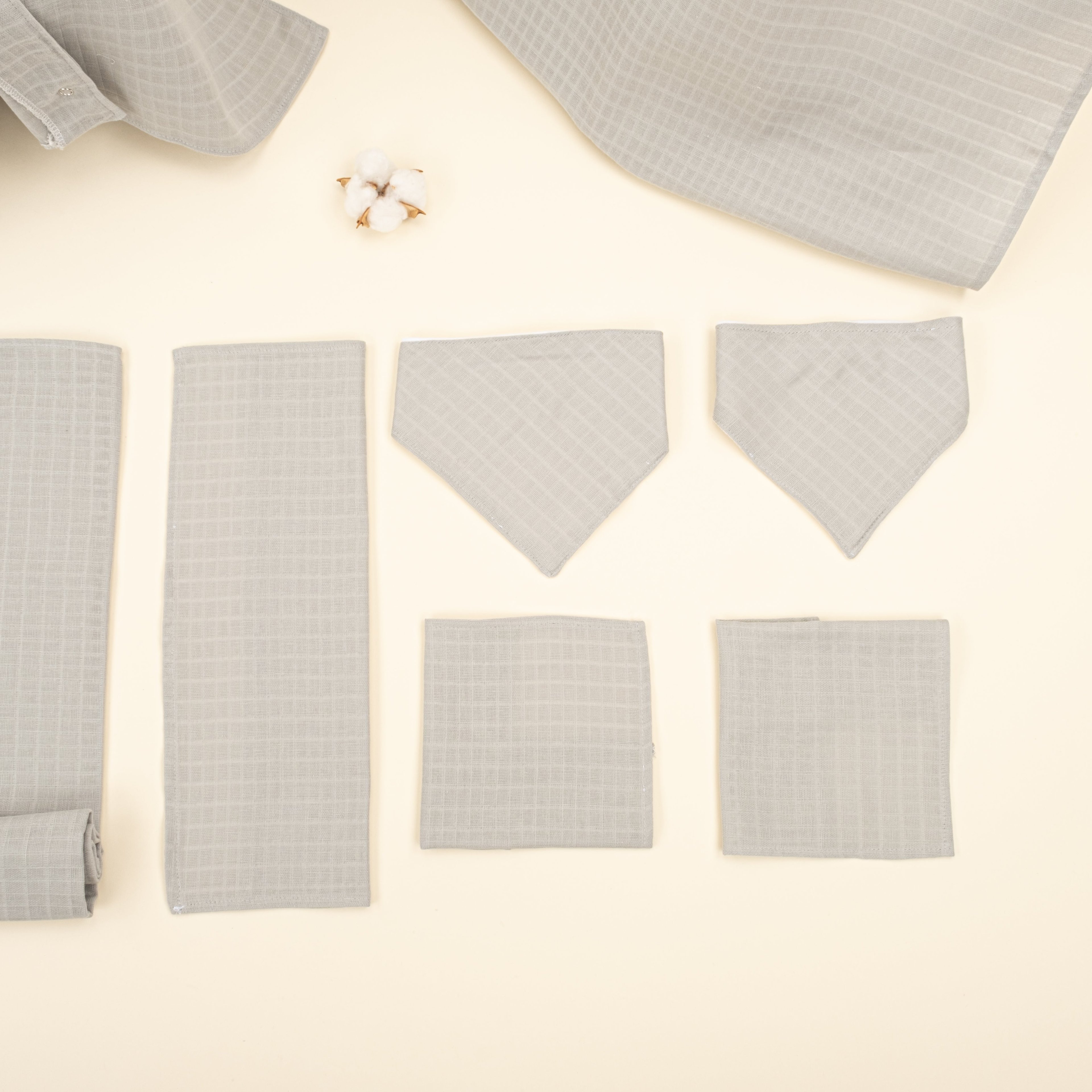 9 Parça Avantajlı Set - Tek Taraflı - Açık Gri Muslin