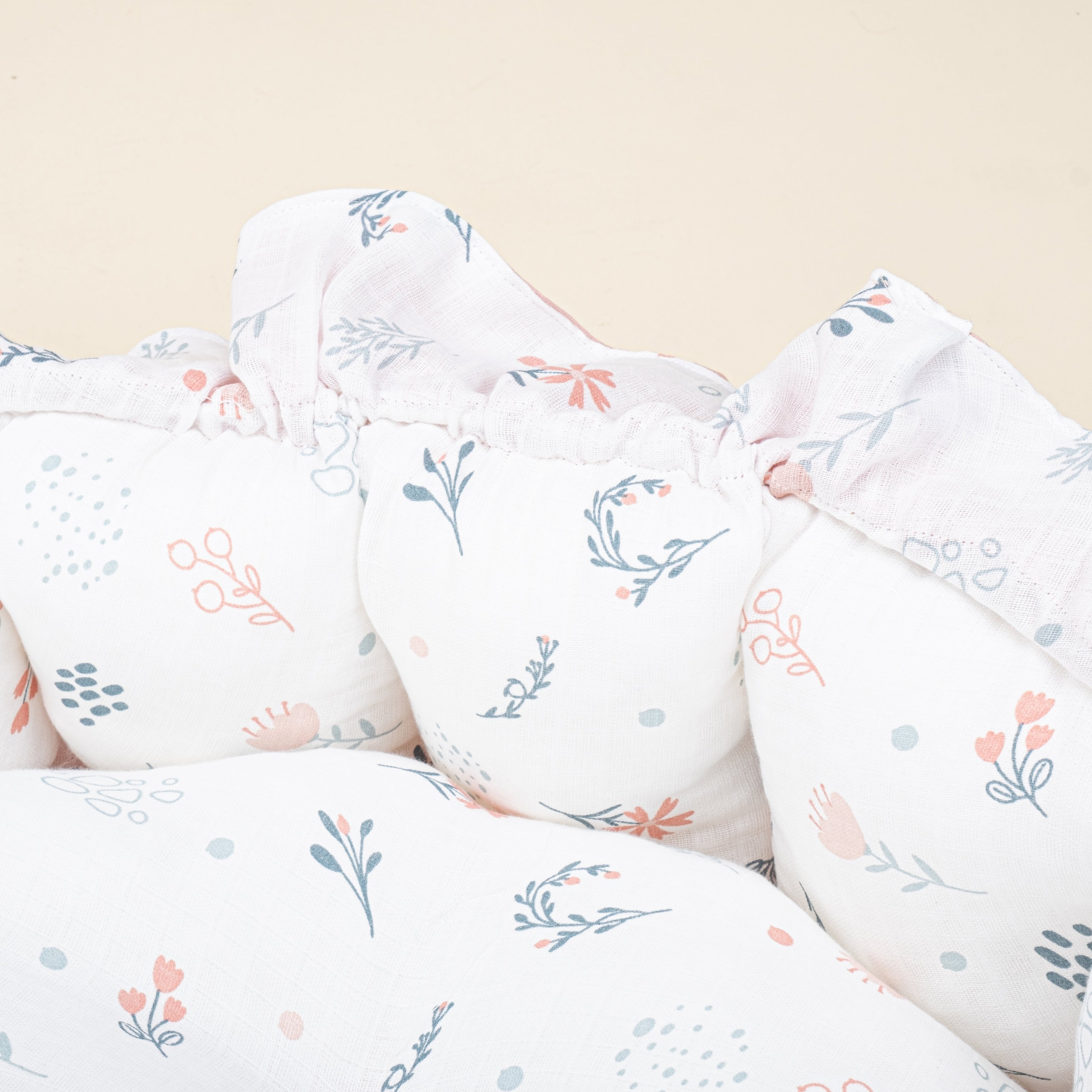Yuvarlak Babynest - Çift Taraflı - Pembe Muslin - Yeşil Çiçekler