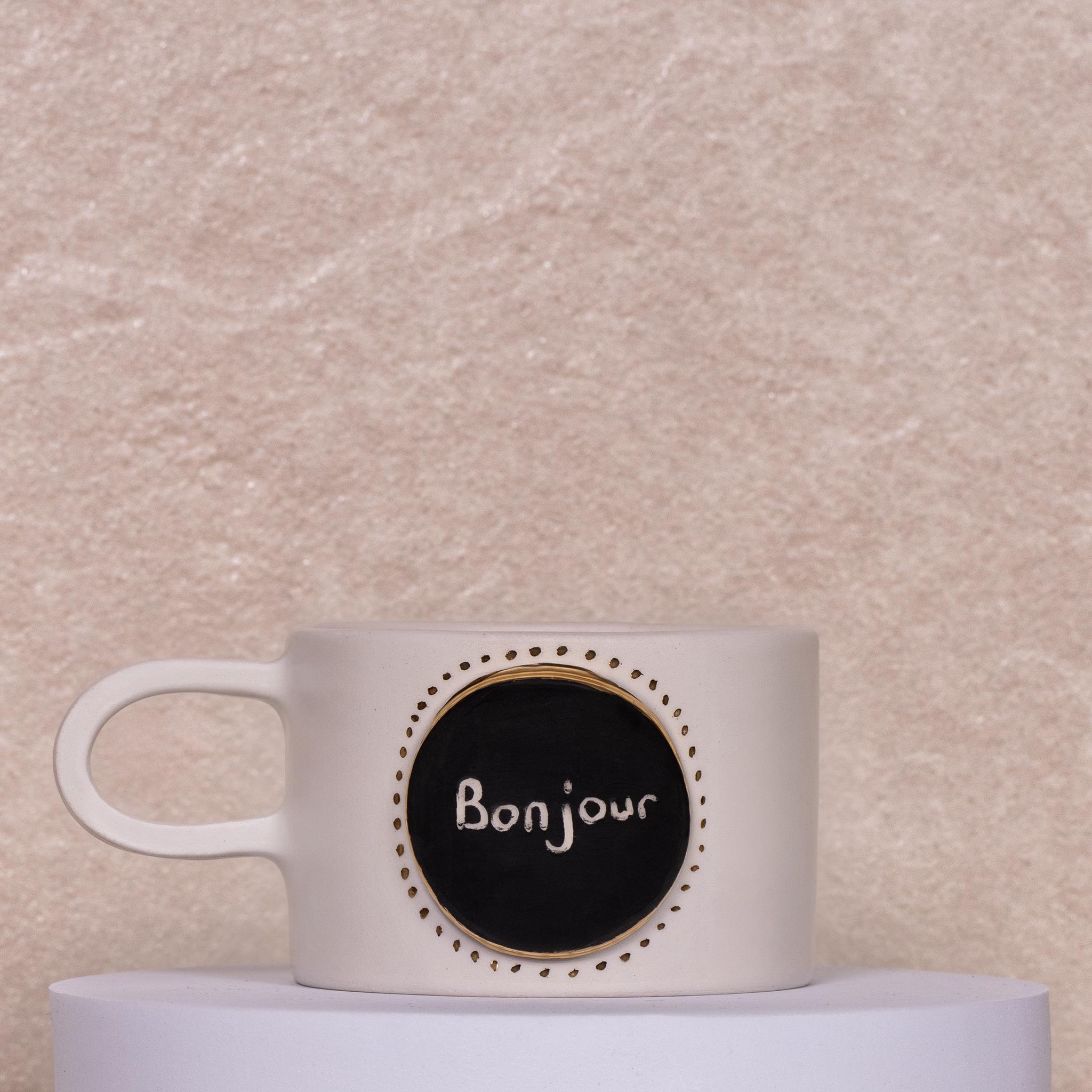 Bonjour Kupa Mug - Seramik - El Yapımı