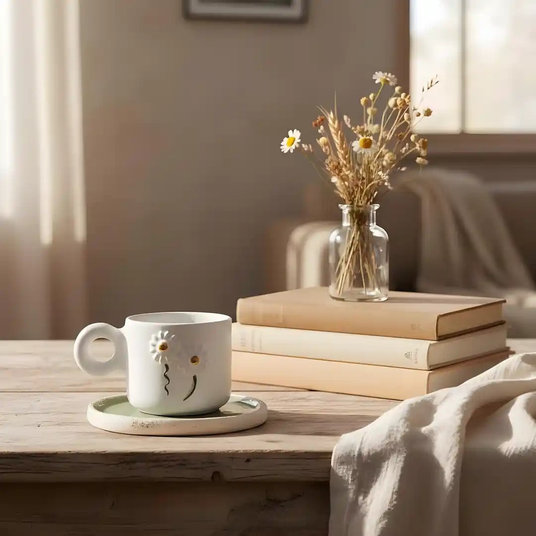 Papatya Duble Fincan 24K - Seramik - El Yapımı