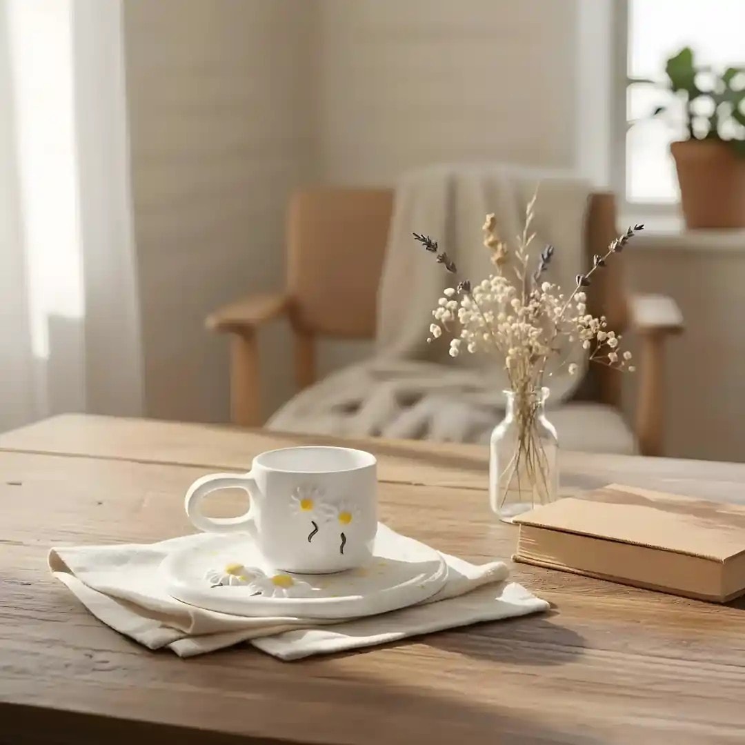 Papatya Duble Fincan - Seramik - El Yapımı