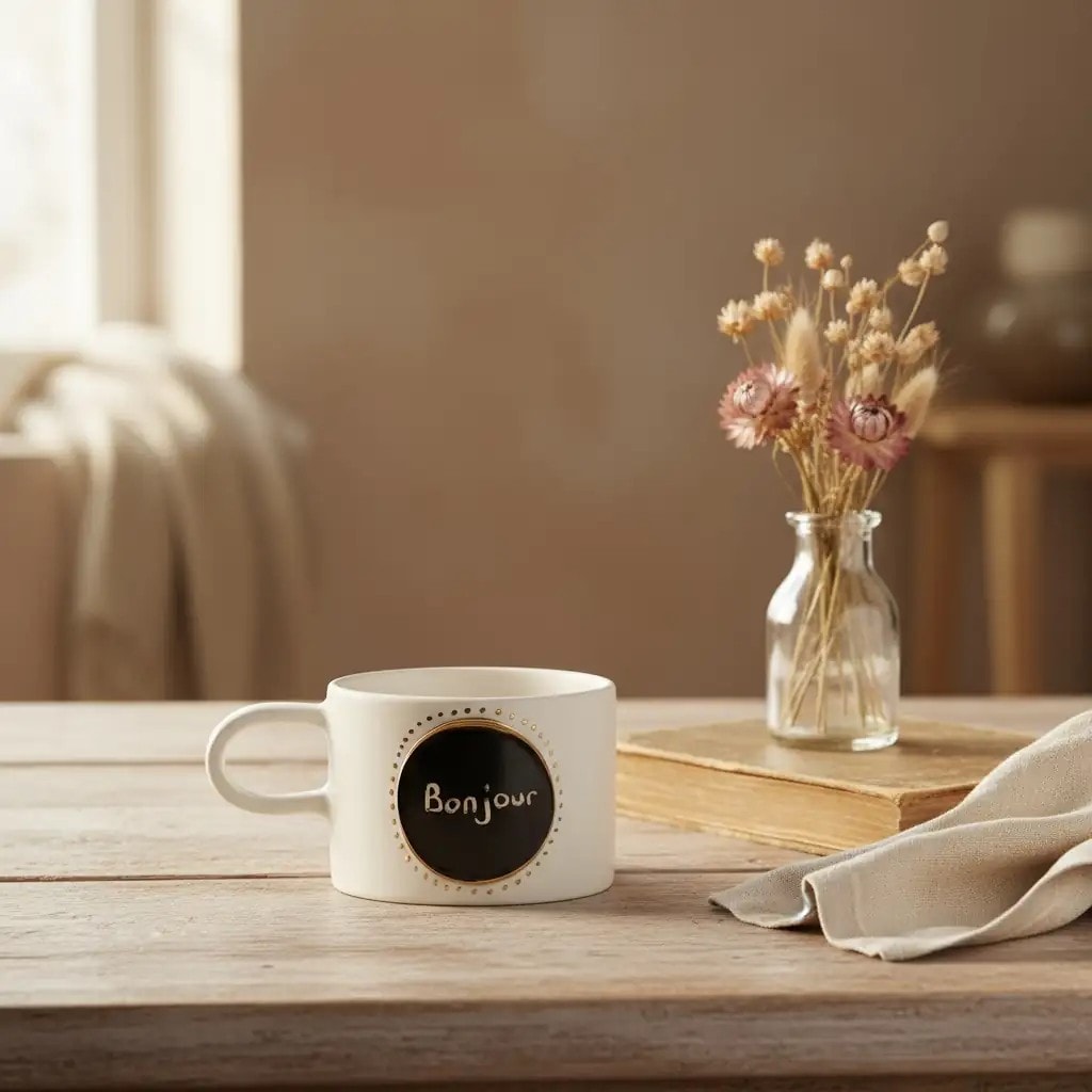 Bonjour Kupa Mug - Seramik - El Yapımı