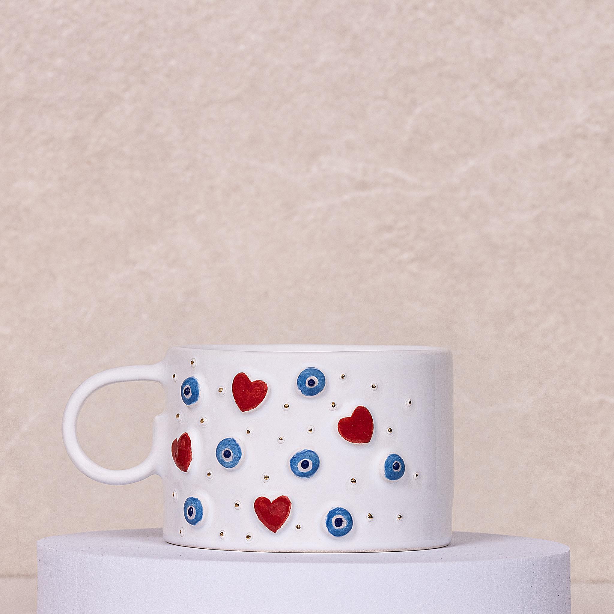 Kalp Nazar Kupa Mug - Seramik - El Yapımı