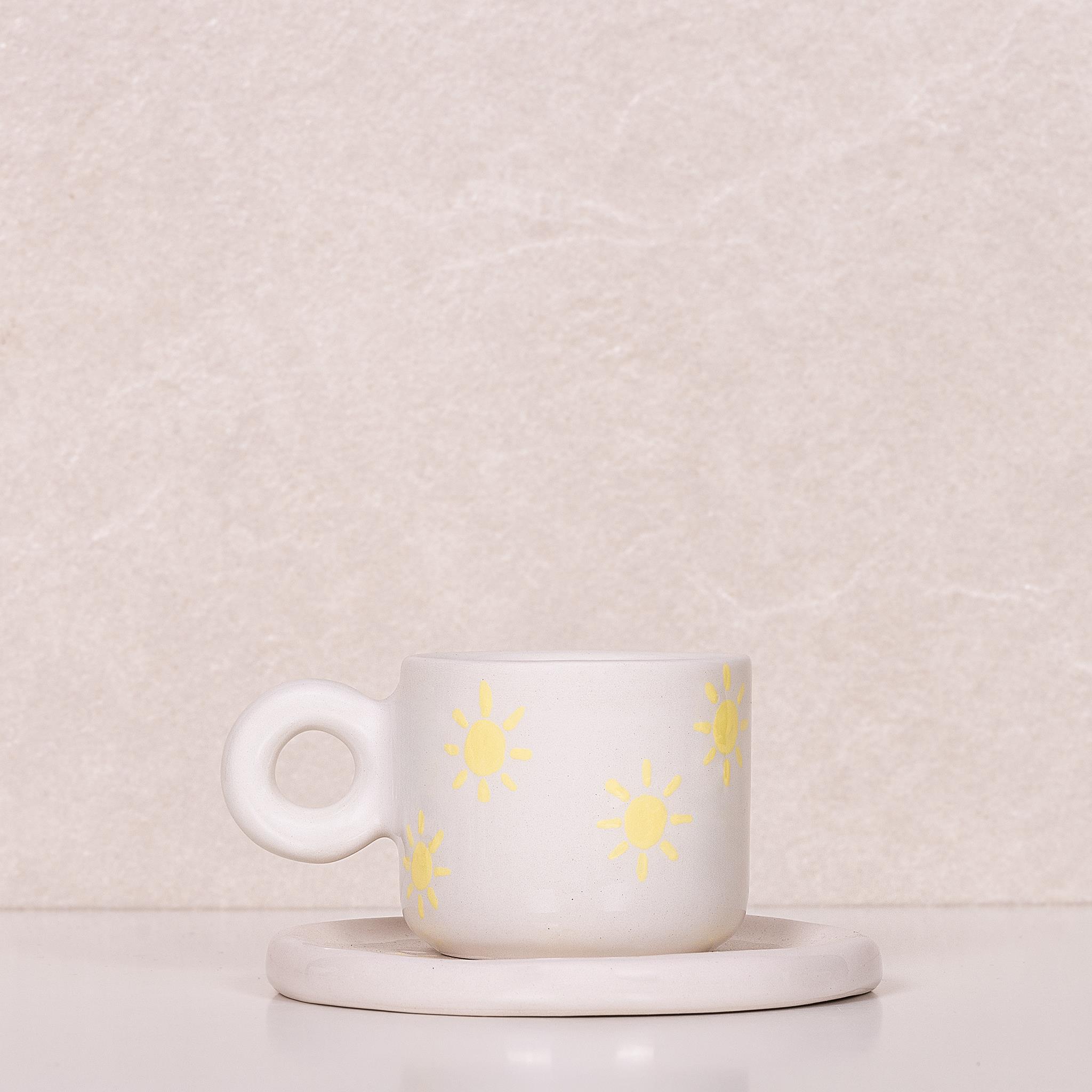 Güneş Duble Fincan - Seramik - El Yapımı