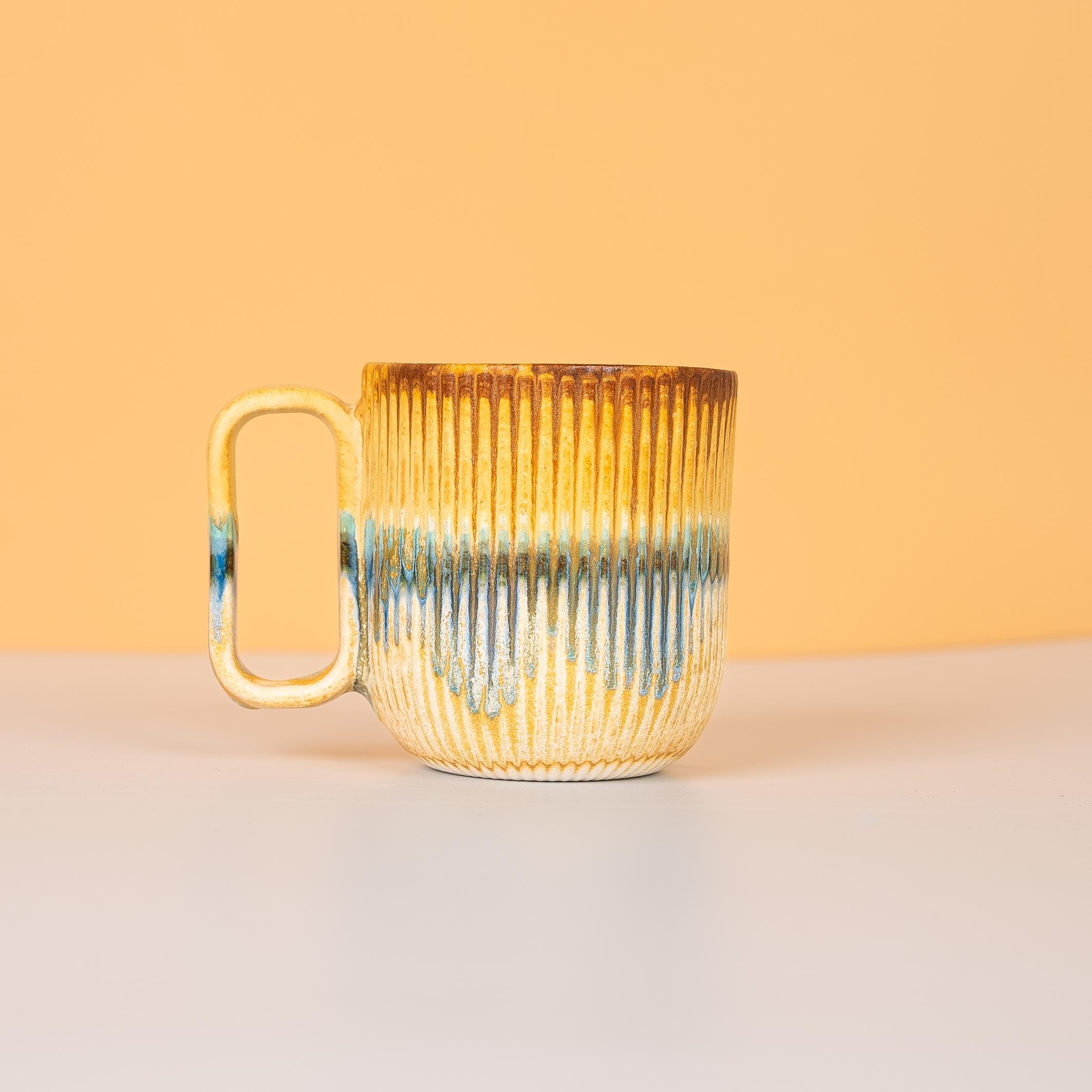 Stoneware Oluklu Kulplu Kupa Mug - Seramik - El Yapımı