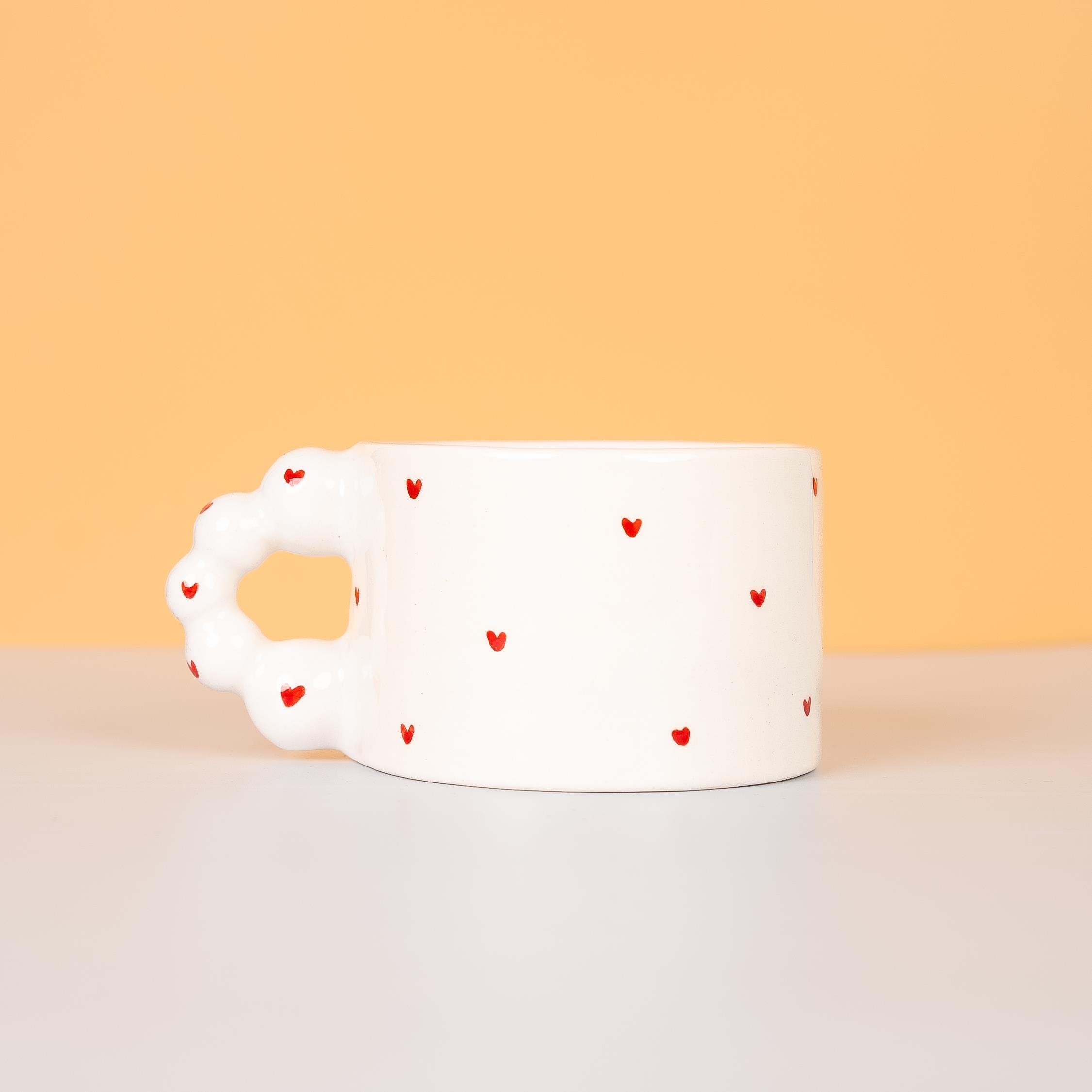 Boncuk Kulplu Kalp Kupa Mug - Seramik - El Yapımı