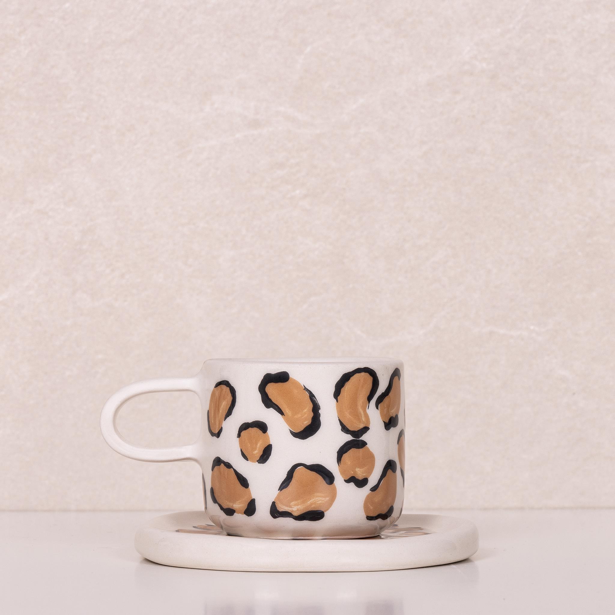 Leopar Duble Fincan - Seramik - El Yapımı