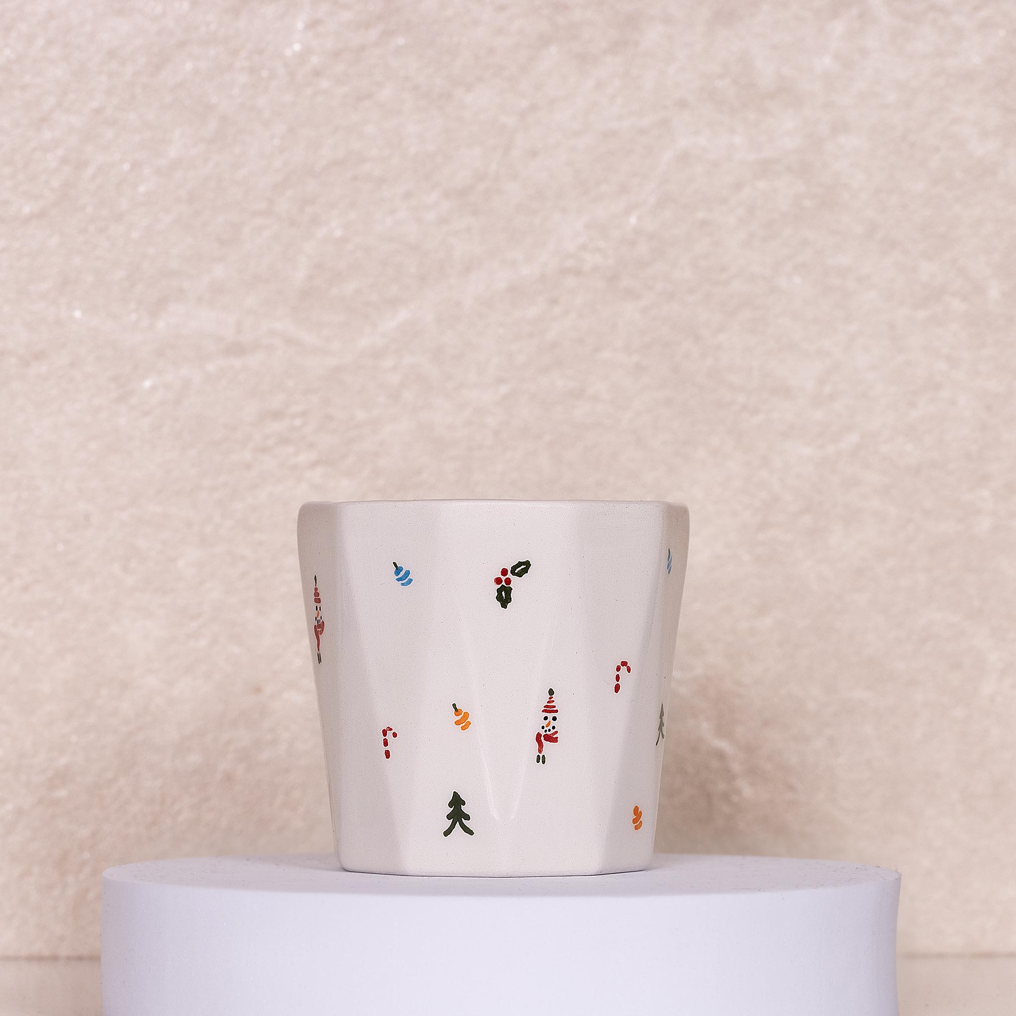 Yeni Yıl Detaylı Kulpsuz Kupa Mug - Seramik - El Yapımı