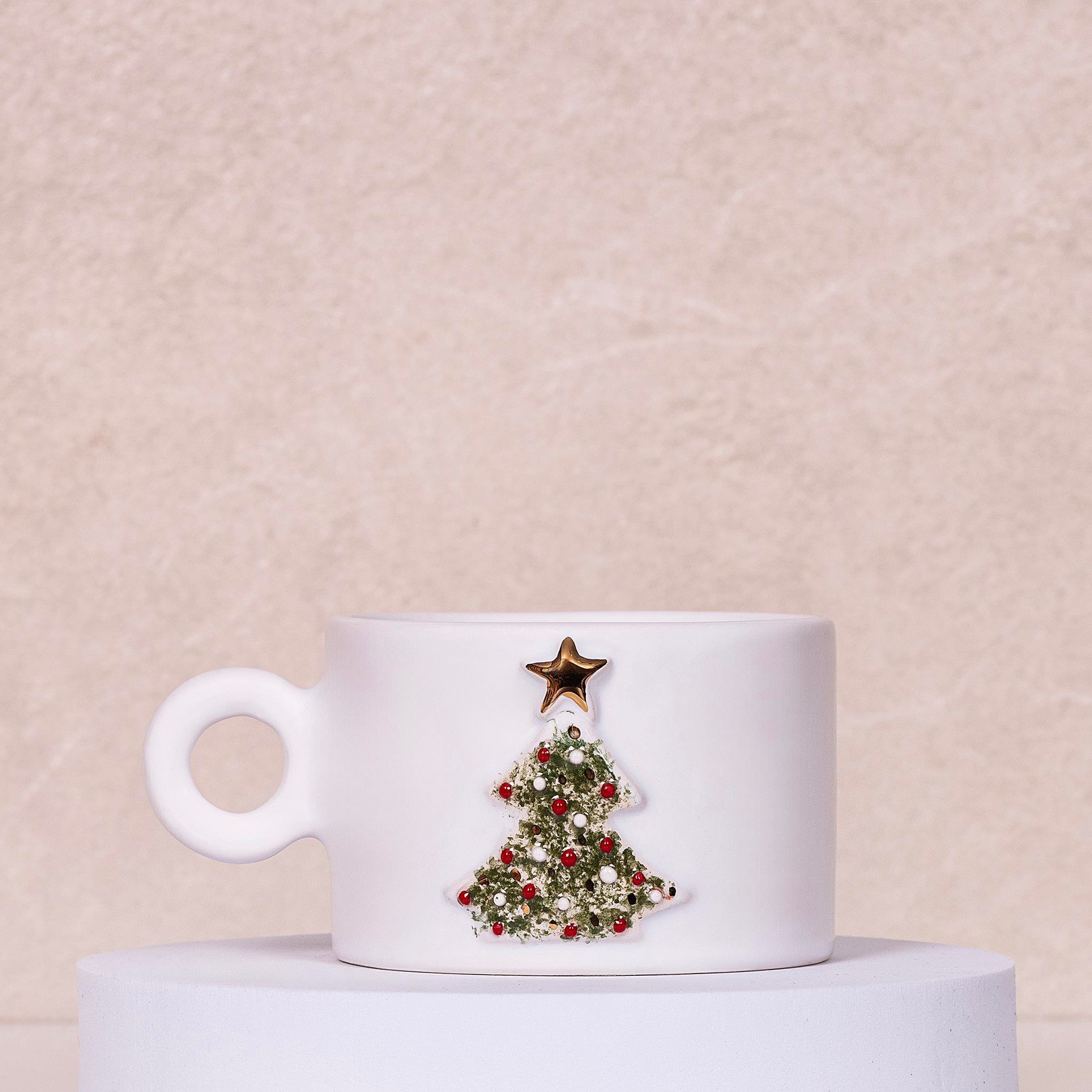 Yılbaşı Ağaç Kupa Mug - Seramik - El Yapımı