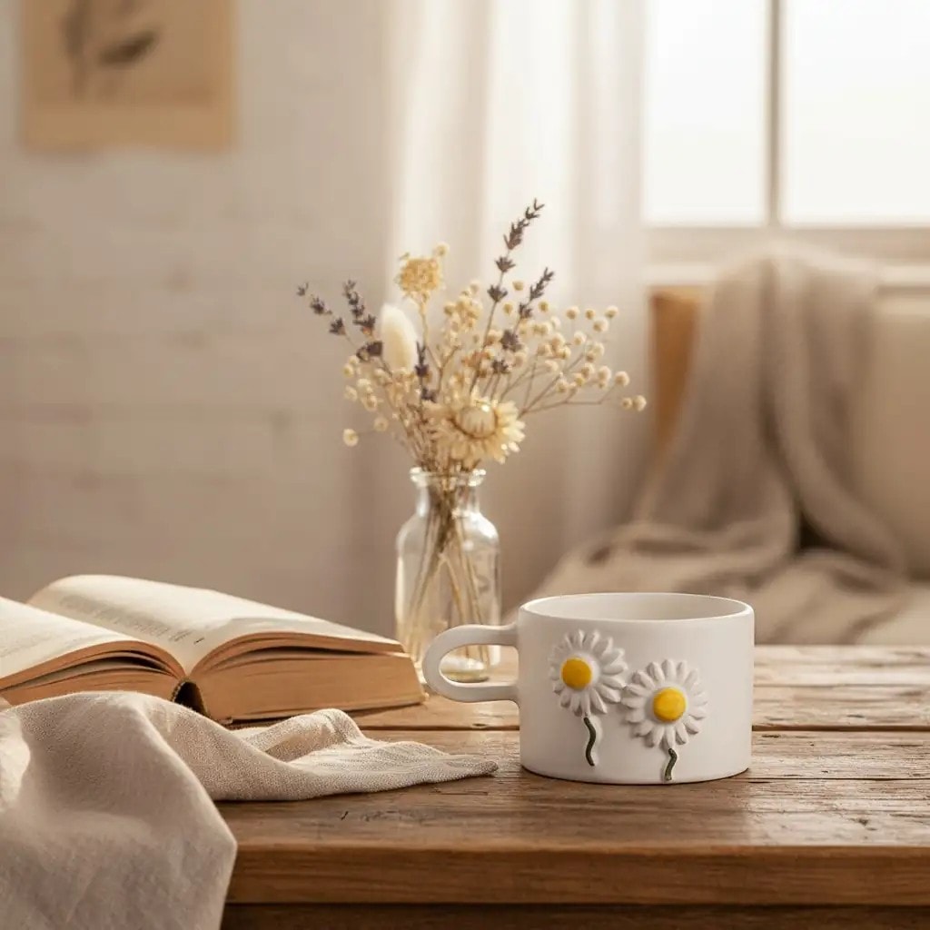 Papatya Kupa Mug - Seramik - El Yapımı