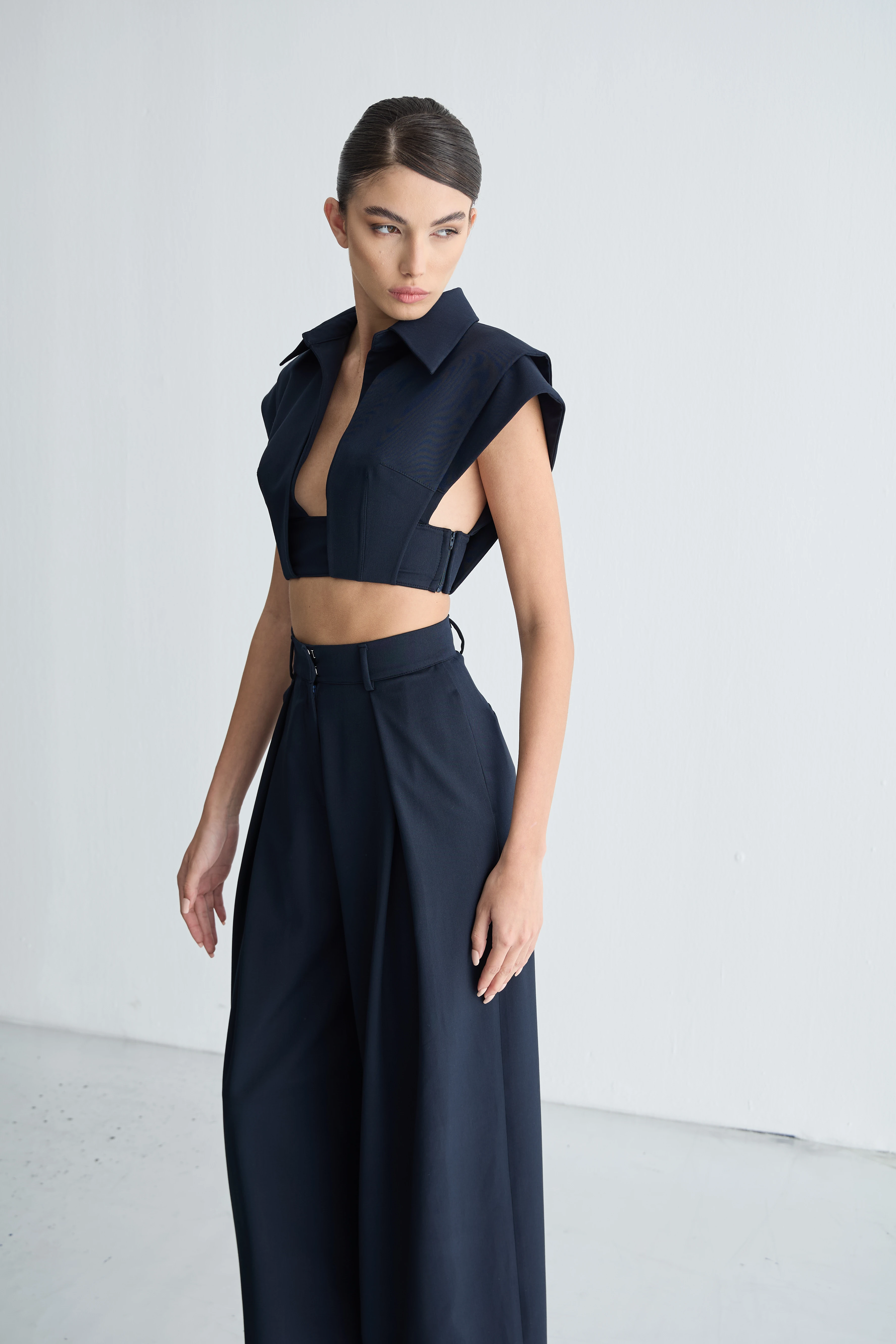 Lacivert Pileli Pantolon