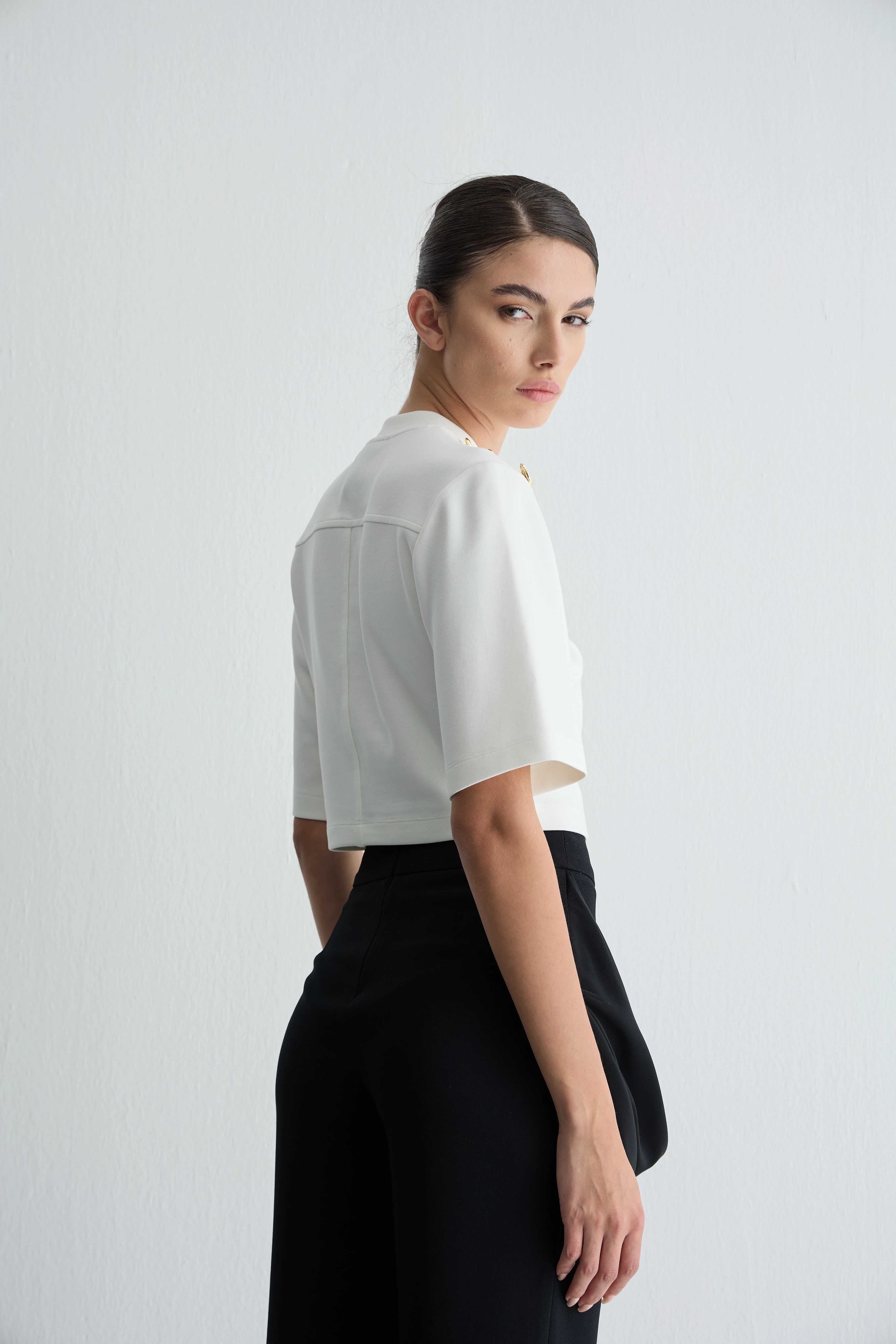 Düğmeli Crop  Tshirt