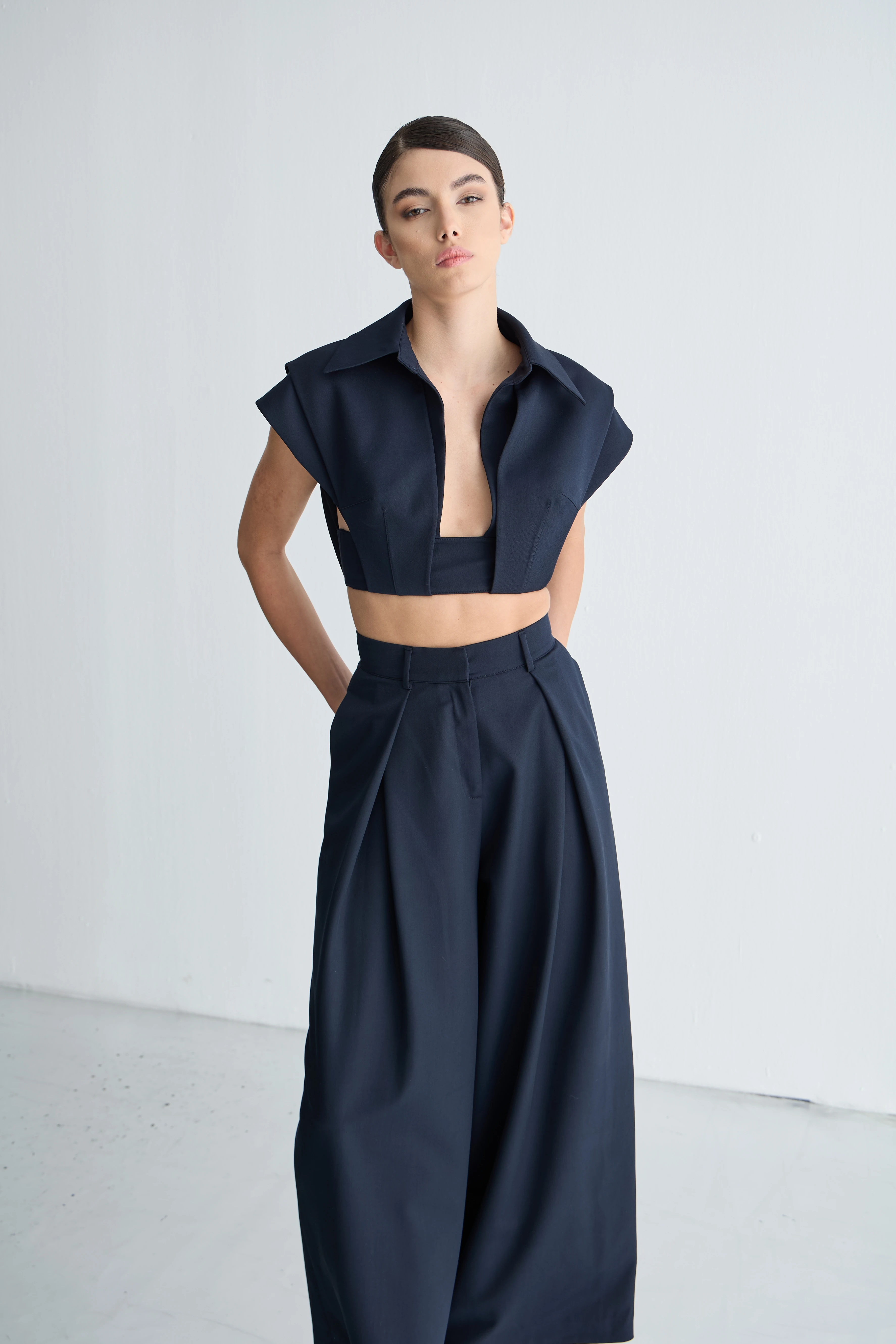 Lacivert Pileli Pantolon