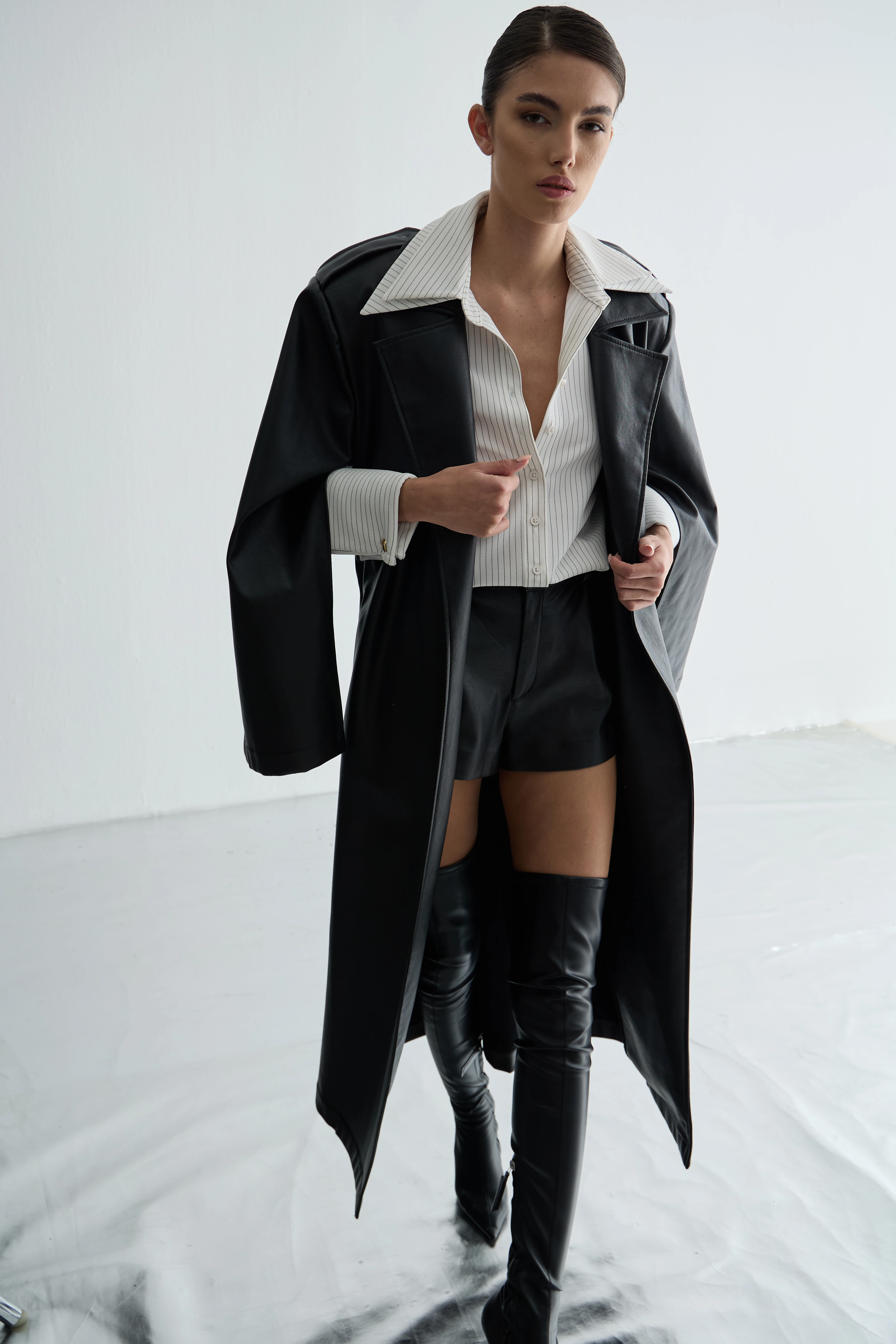 Deri Uzun Oversize Trençkot