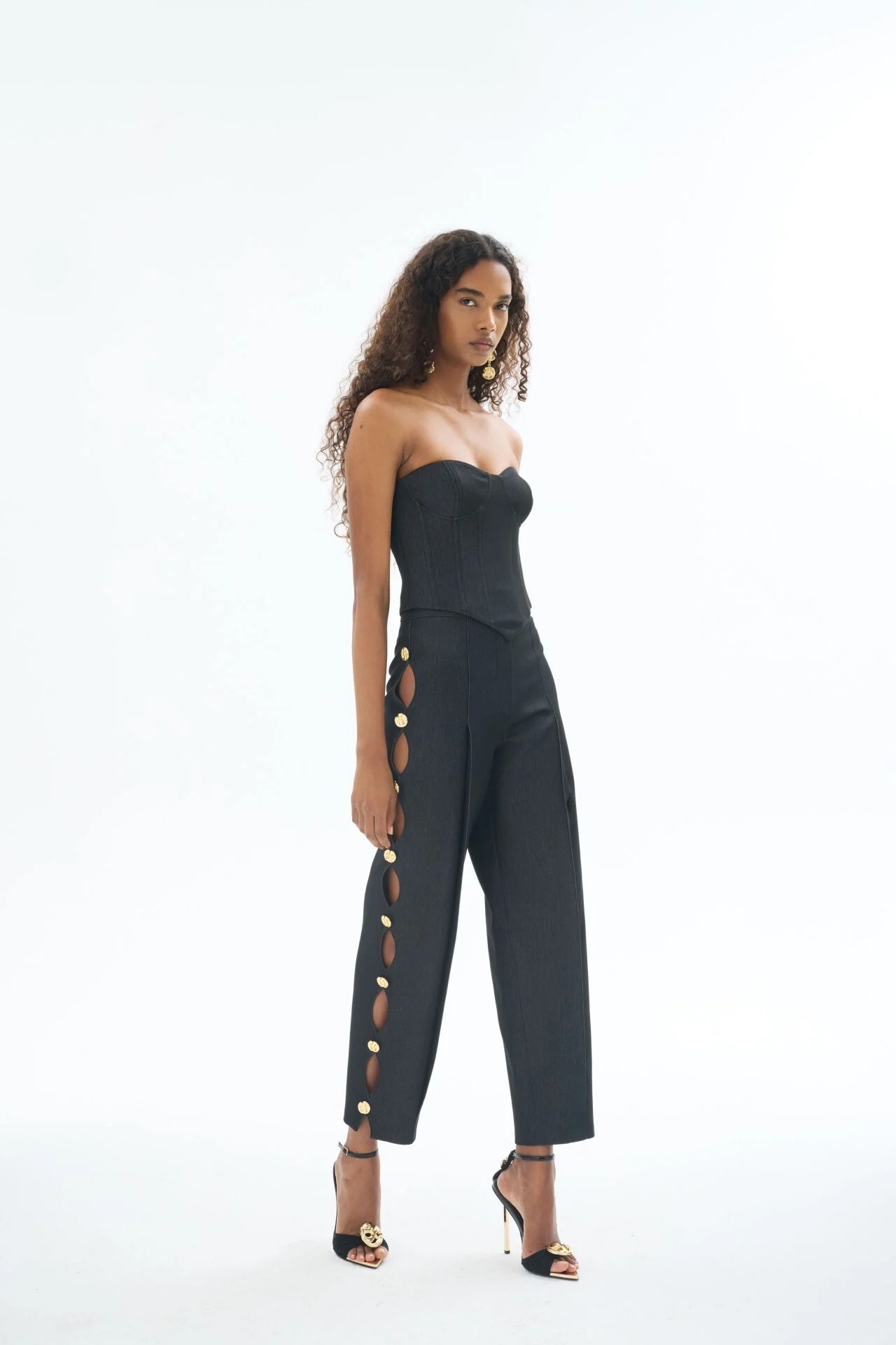 Siyah Denim Straplez Büstiyer