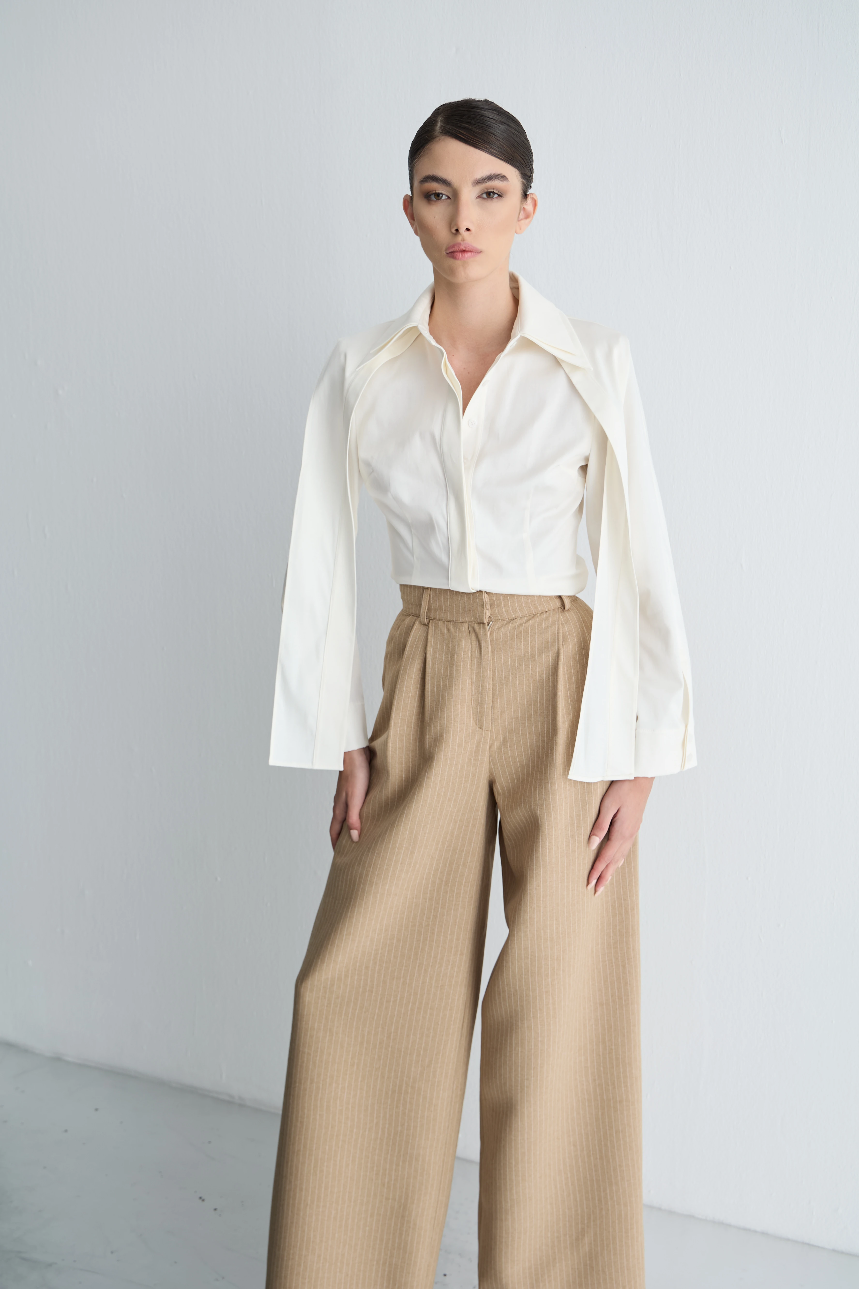 Çizgili Pileli Pantolon