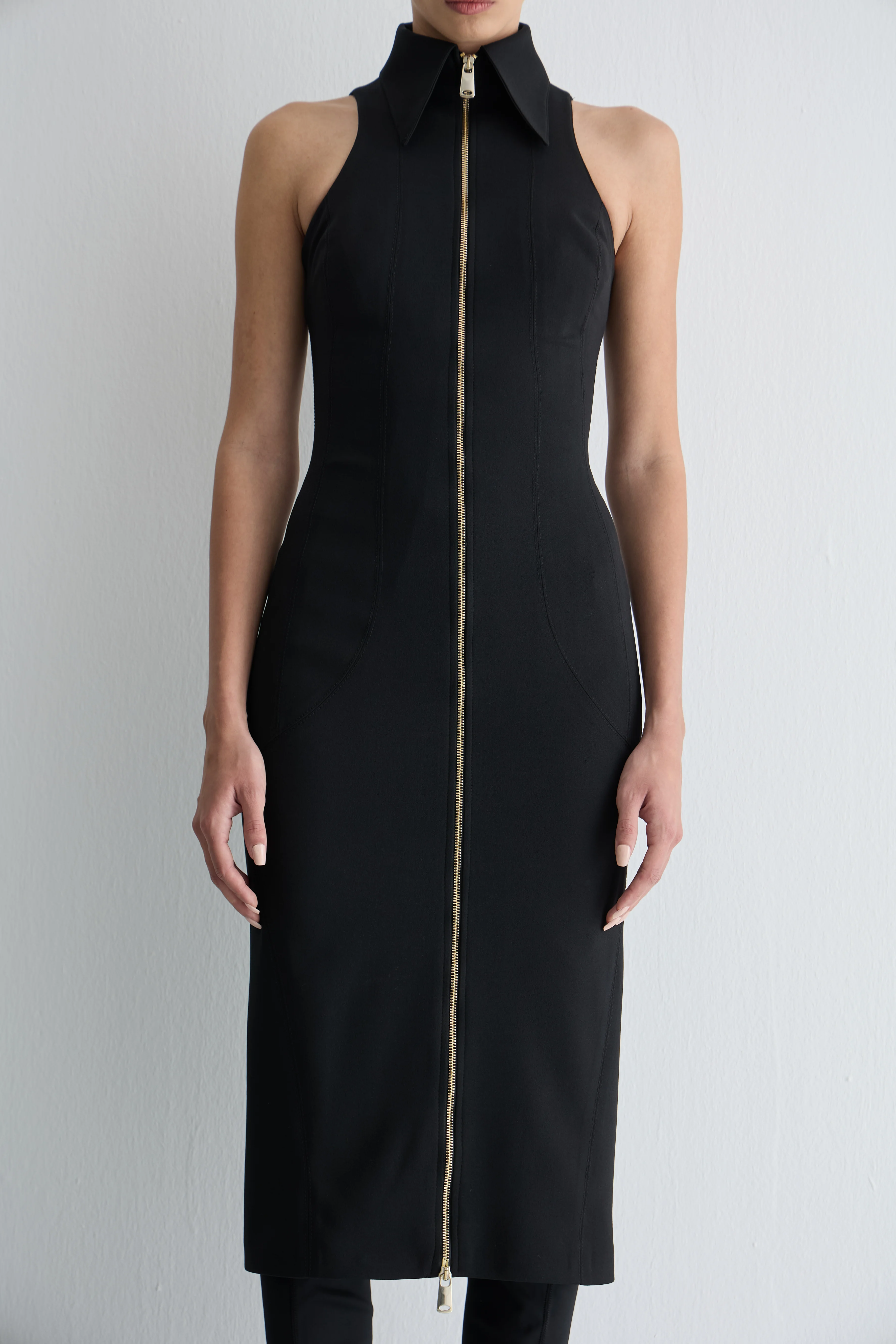 Girik Kol Fermuarlı Midi Elbise