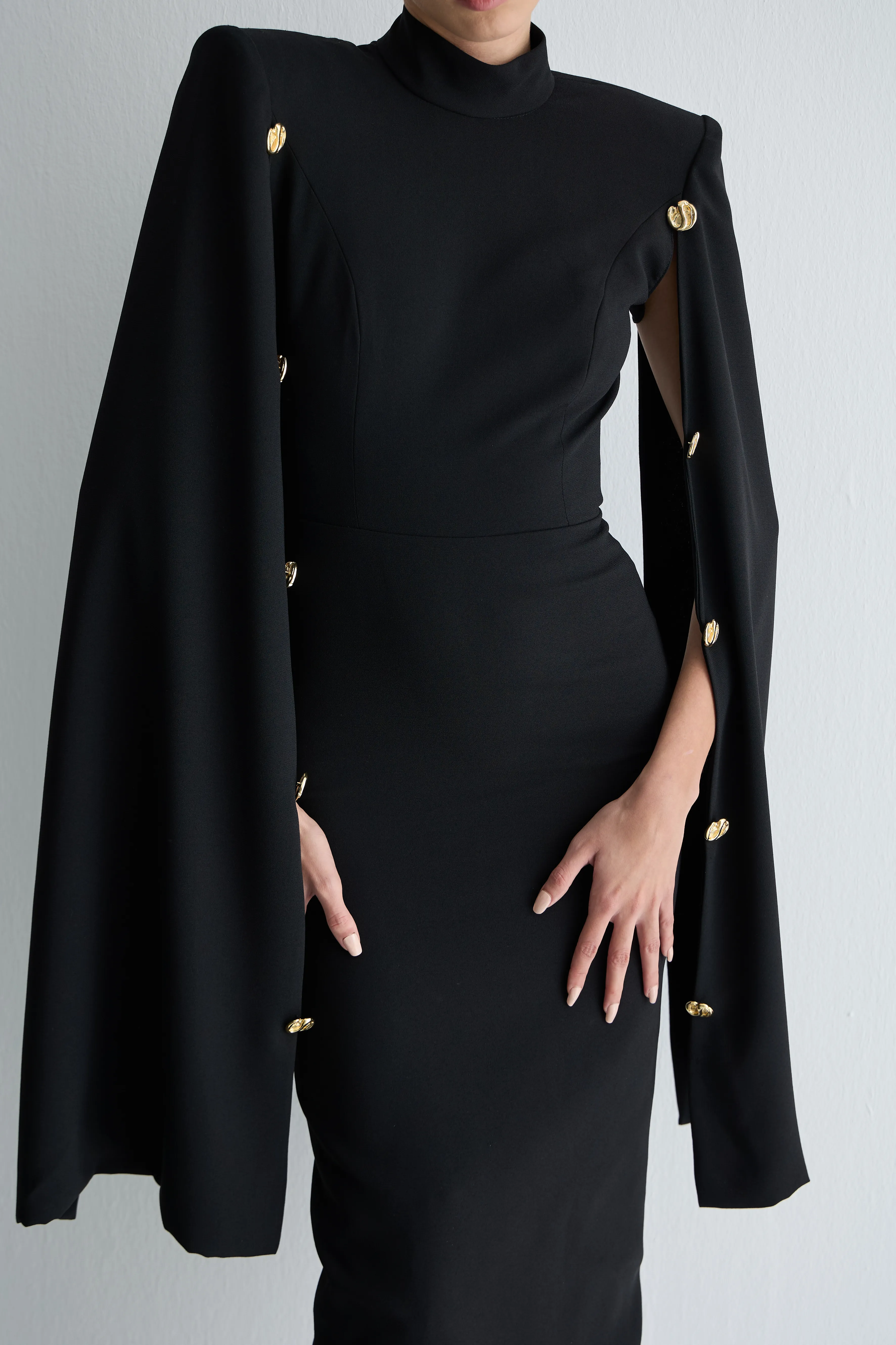 Pelerin Kollu Midi Boy Kalem Elbise