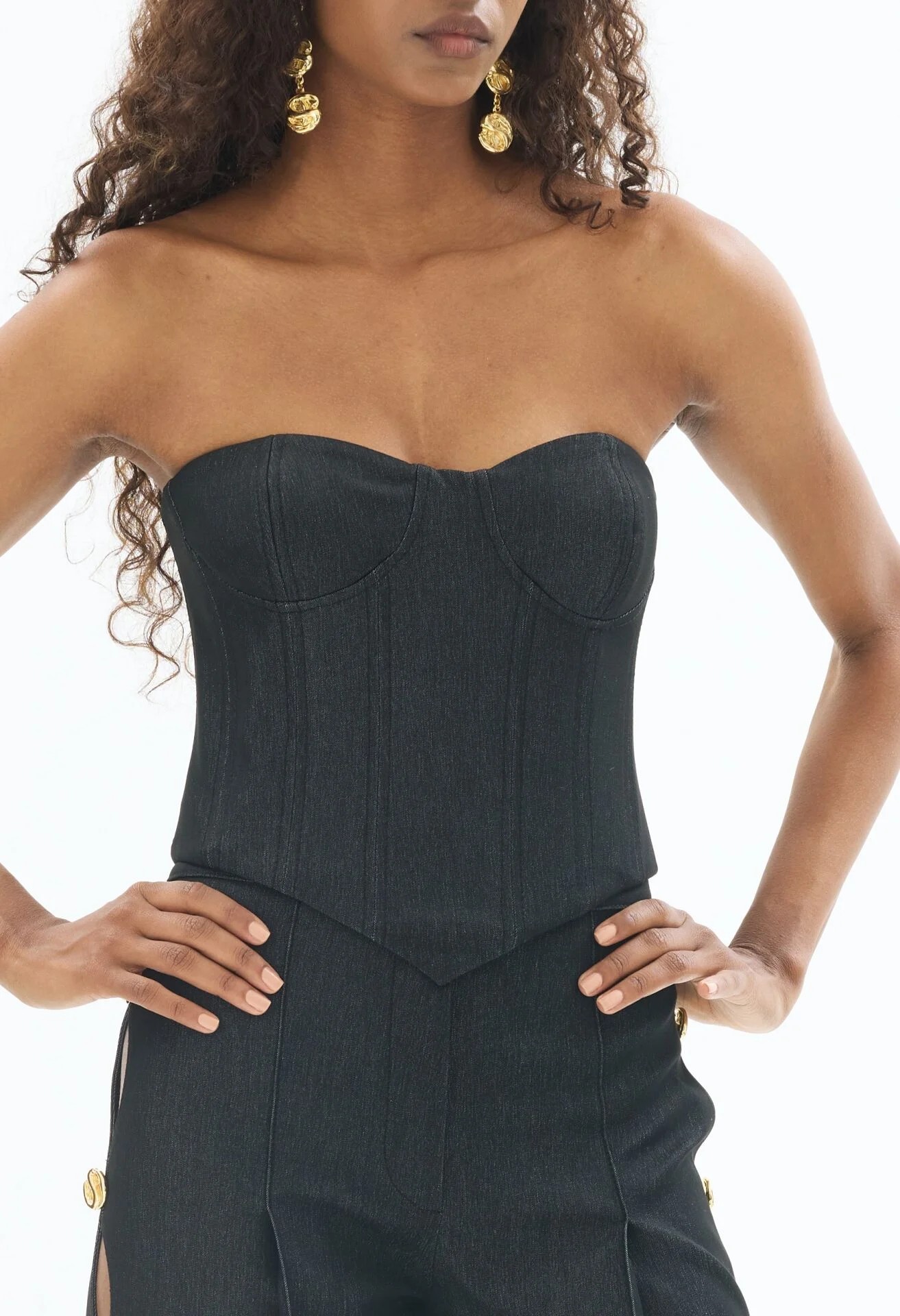 Siyah Denim Düğmeli Pantolon