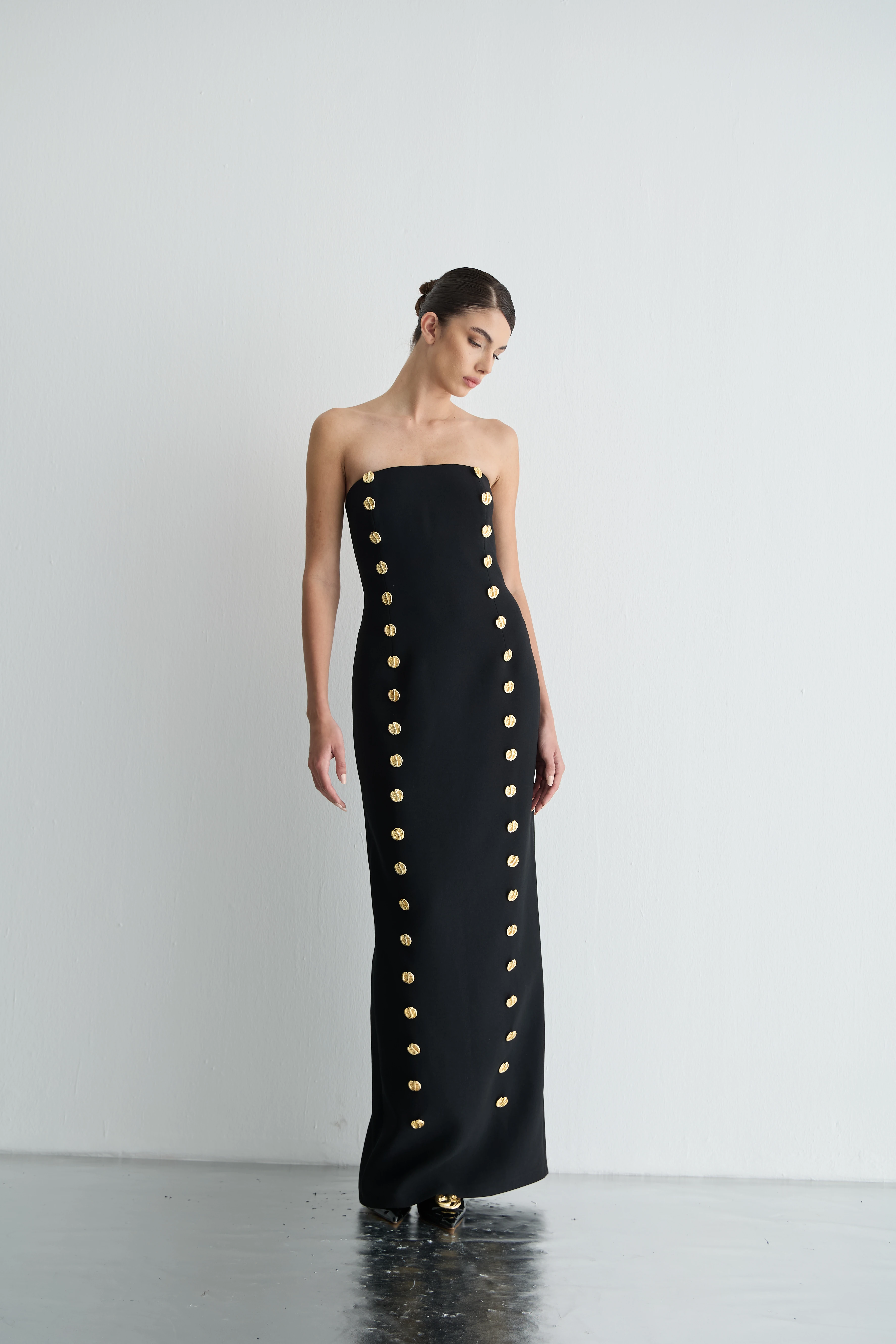 Düğmeli Maxi Boy Elbise